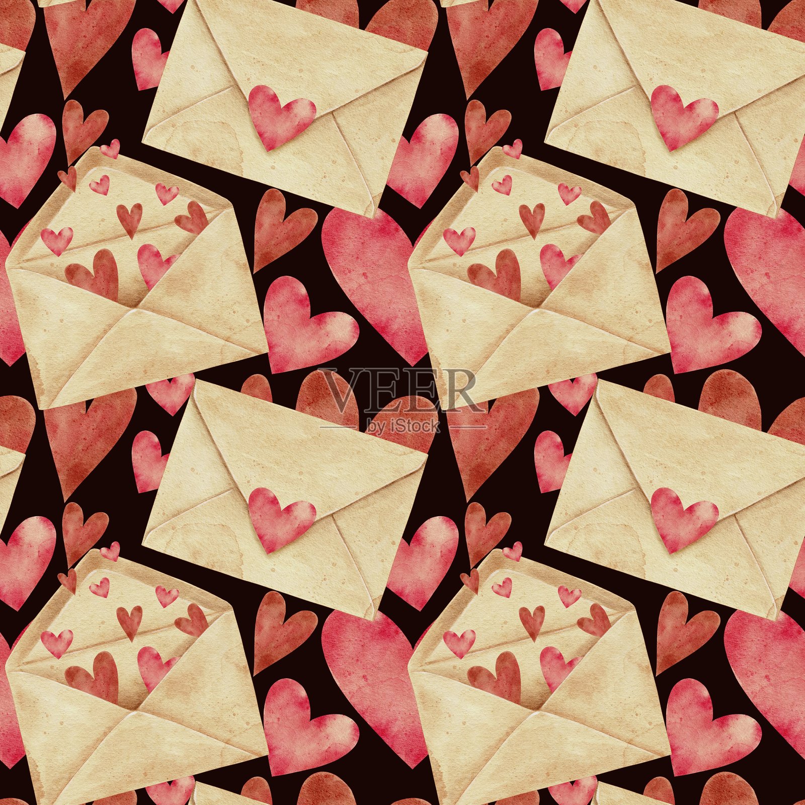 复古工艺信封与心形图案插画图片素材