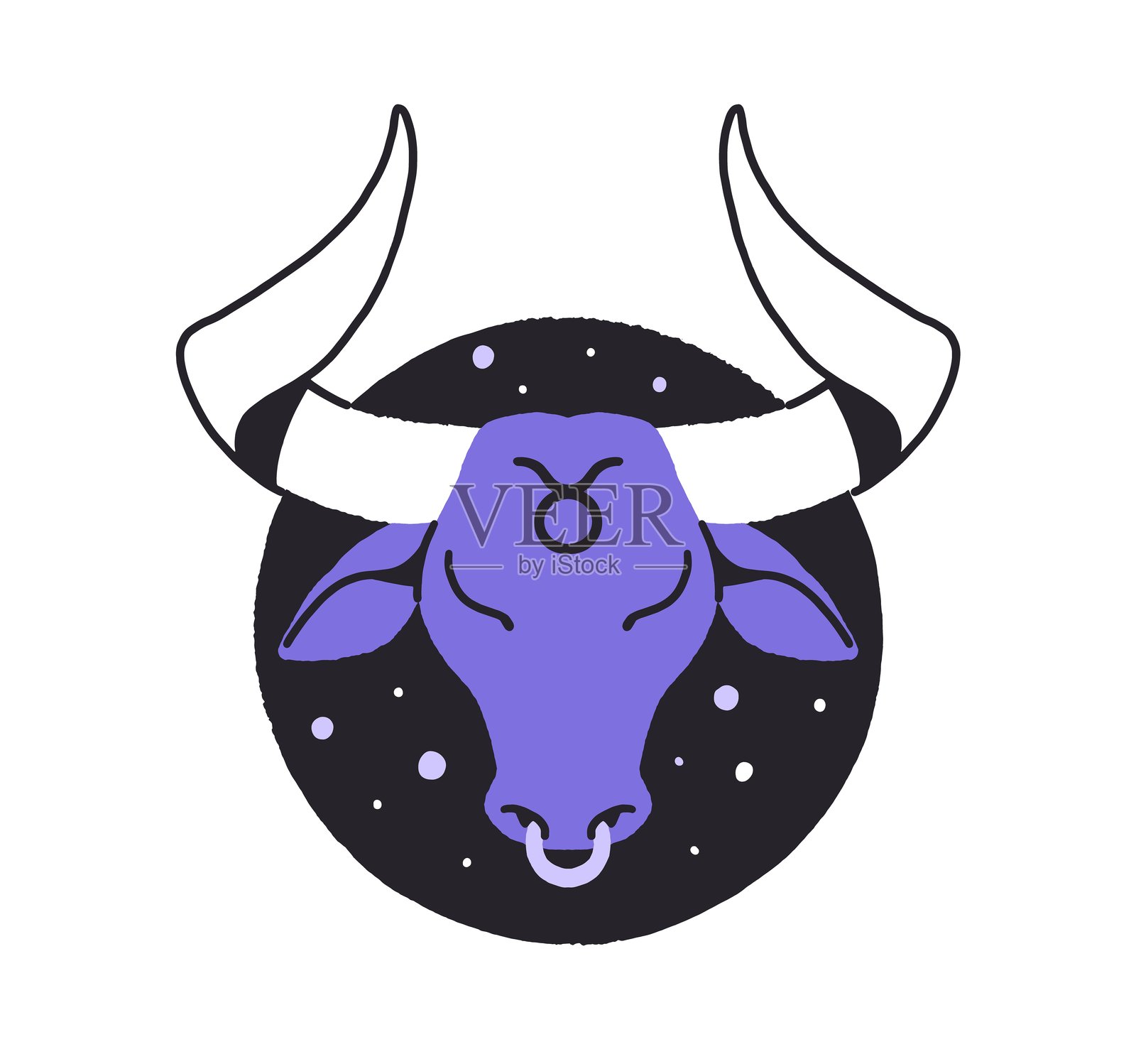 圆形金牛座头像。星座符号的轮廓图标。星星的占星符号，星座。占星历中的公牛形象。白色背景上的平面独立矢量插图。插画图片素材