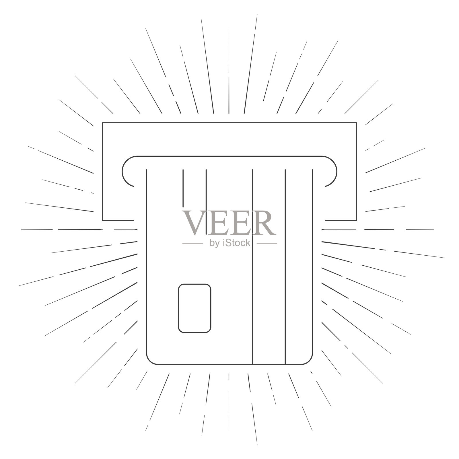 自动取款机。白色背景上的线条图标与光芒四射的效果插画图片素材