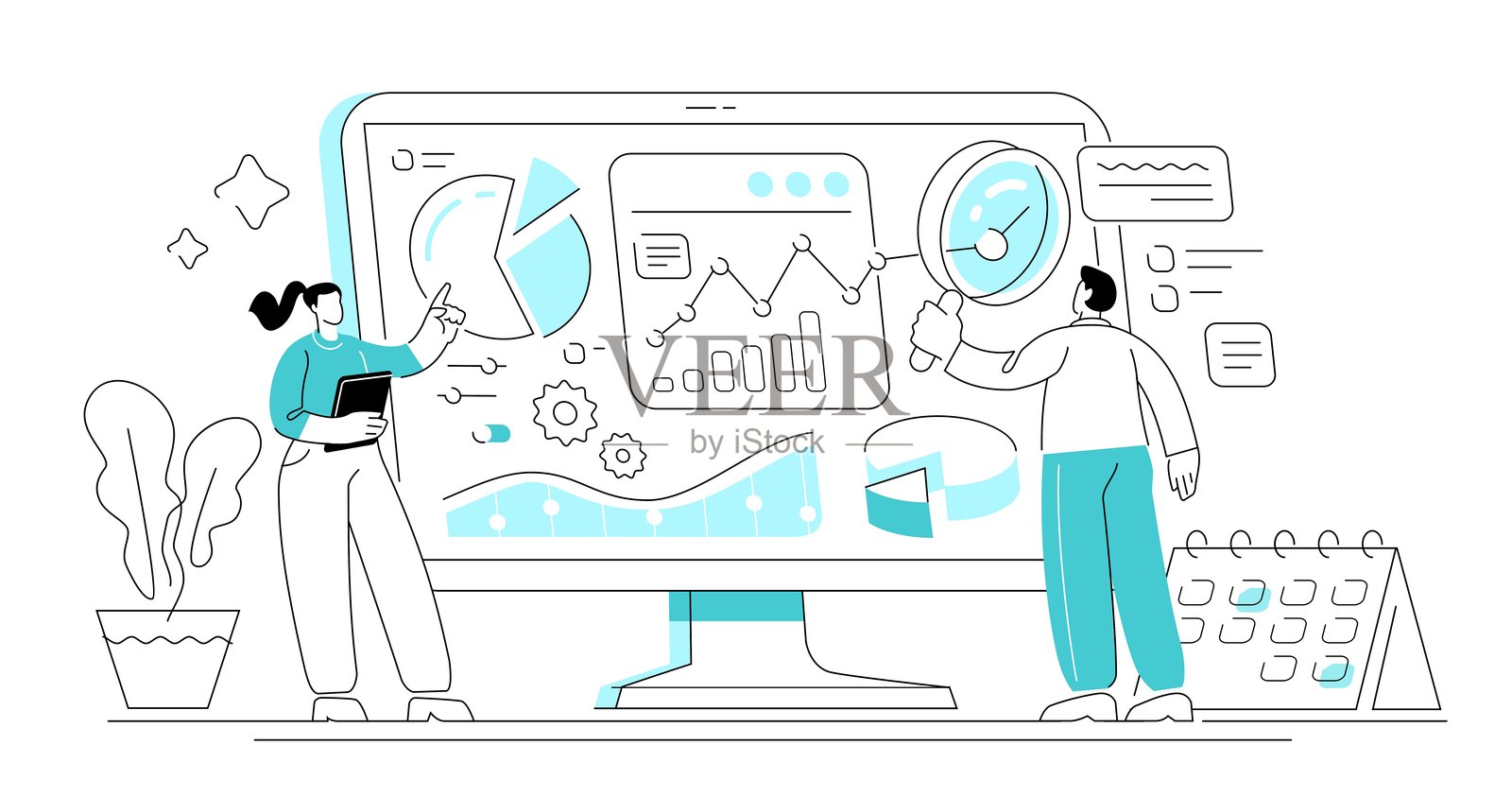 数据分析研究。财务会计，财务收入和支出的计算。商业概念插画图片素材