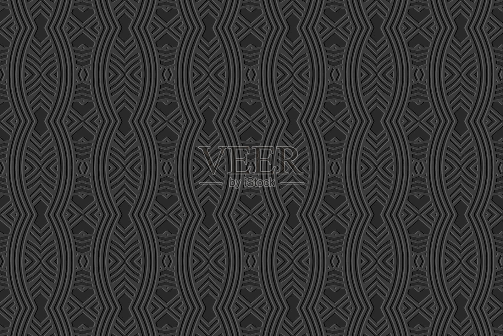 几何黑色背景，部落风格封面设计，横幅。艺术3D图案，浮雕，凹凸纹理。民族装饰，阿拉伯花纹，东方曼陀罗，亚洲，印度，墨西哥，阿兹特克。插画图片素材