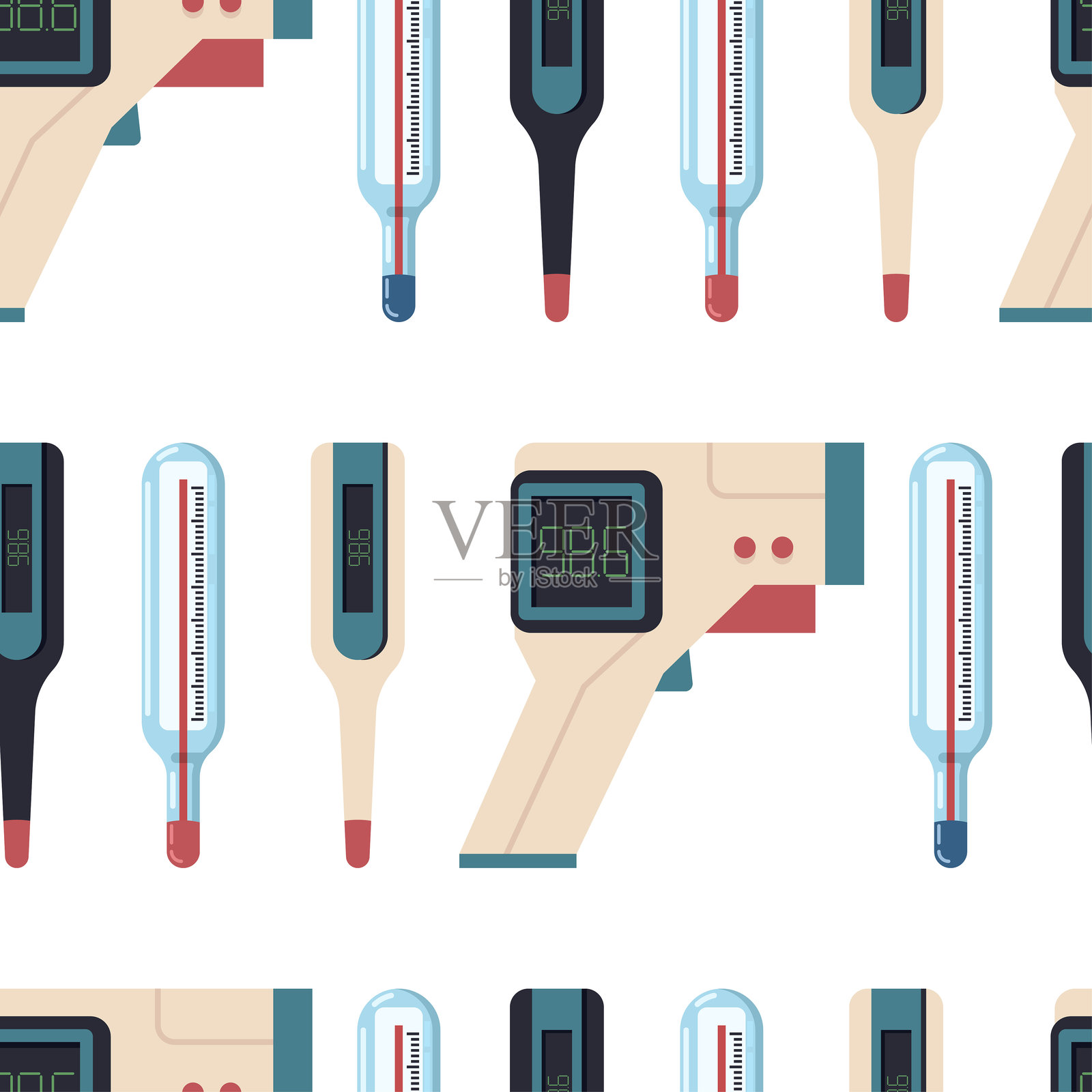 温度计矢量卡通无缝图案背景壁纸，包装，包装和背景。插画图片素材