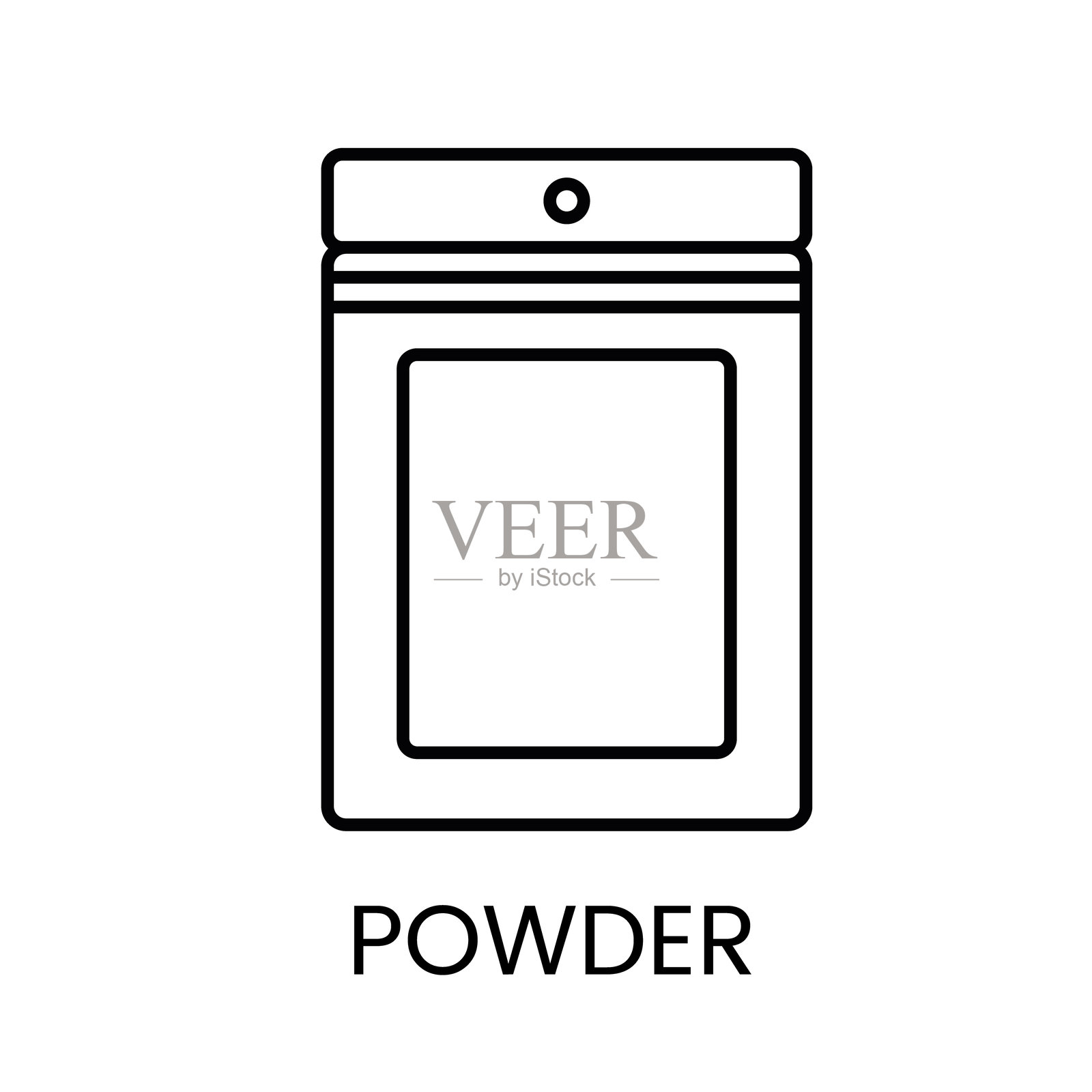 一个详细的粉末包装图标，象征着粉状药品或营养品，带有可编辑的轮廓。插画图片素材