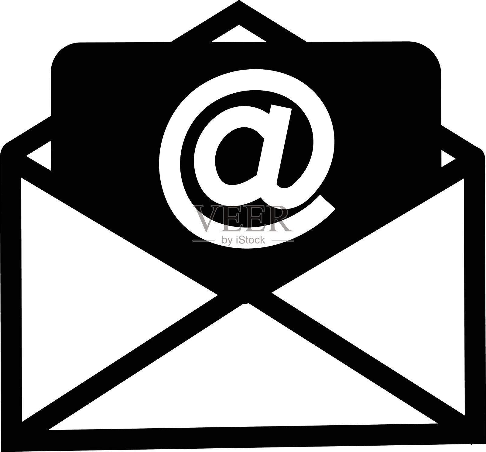邮件图标。电子邮件、邮政、信封，透明背景下的孤立图像。黑色线条平面设计的矢量图，适用于网站和移动应用的电子邮件图标。可编辑的打开信封图标。插画图片素材