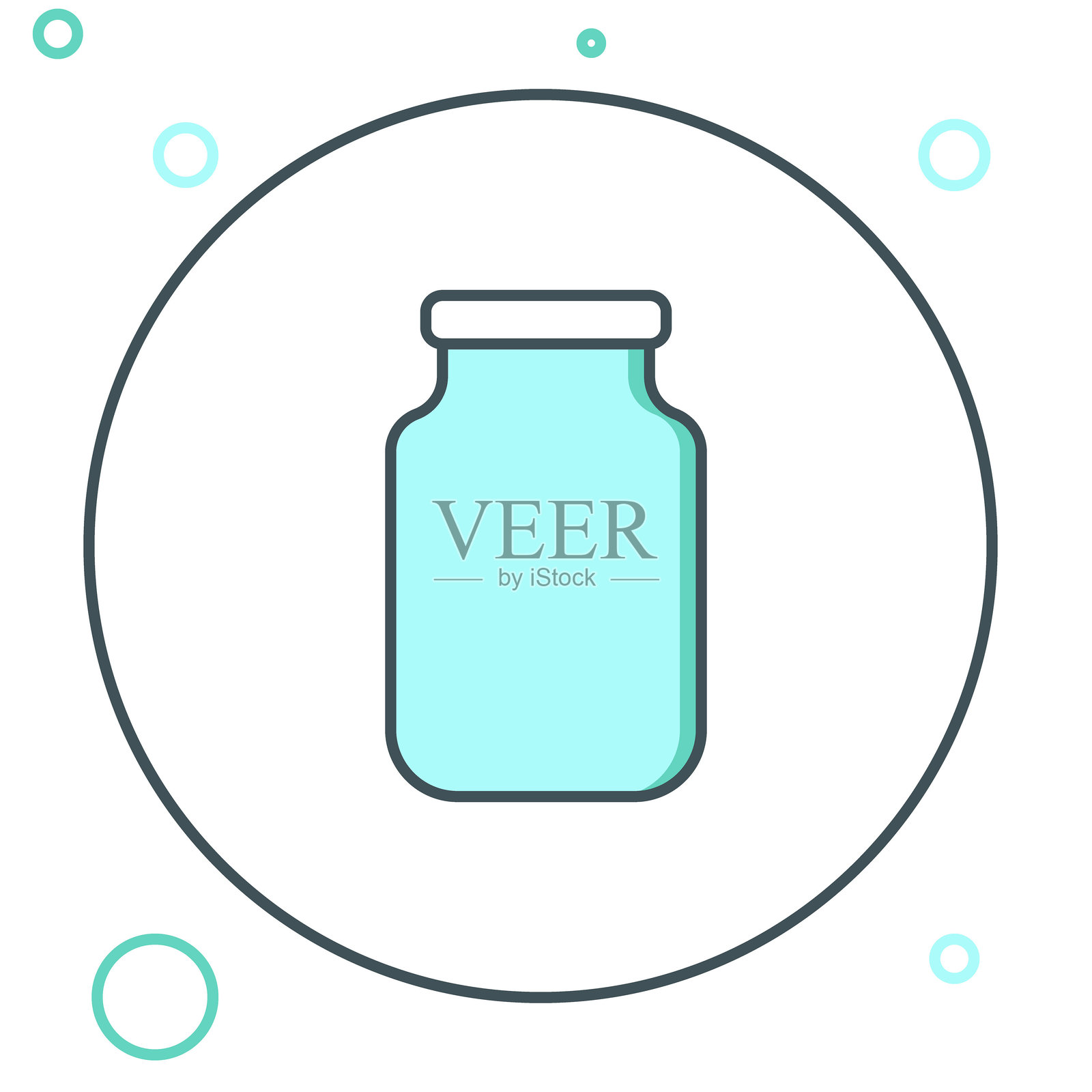 带螺旋盖的玻璃罐图标，线条风格，背景为白色。彩色轮廓概念。矢量图。插画图片素材