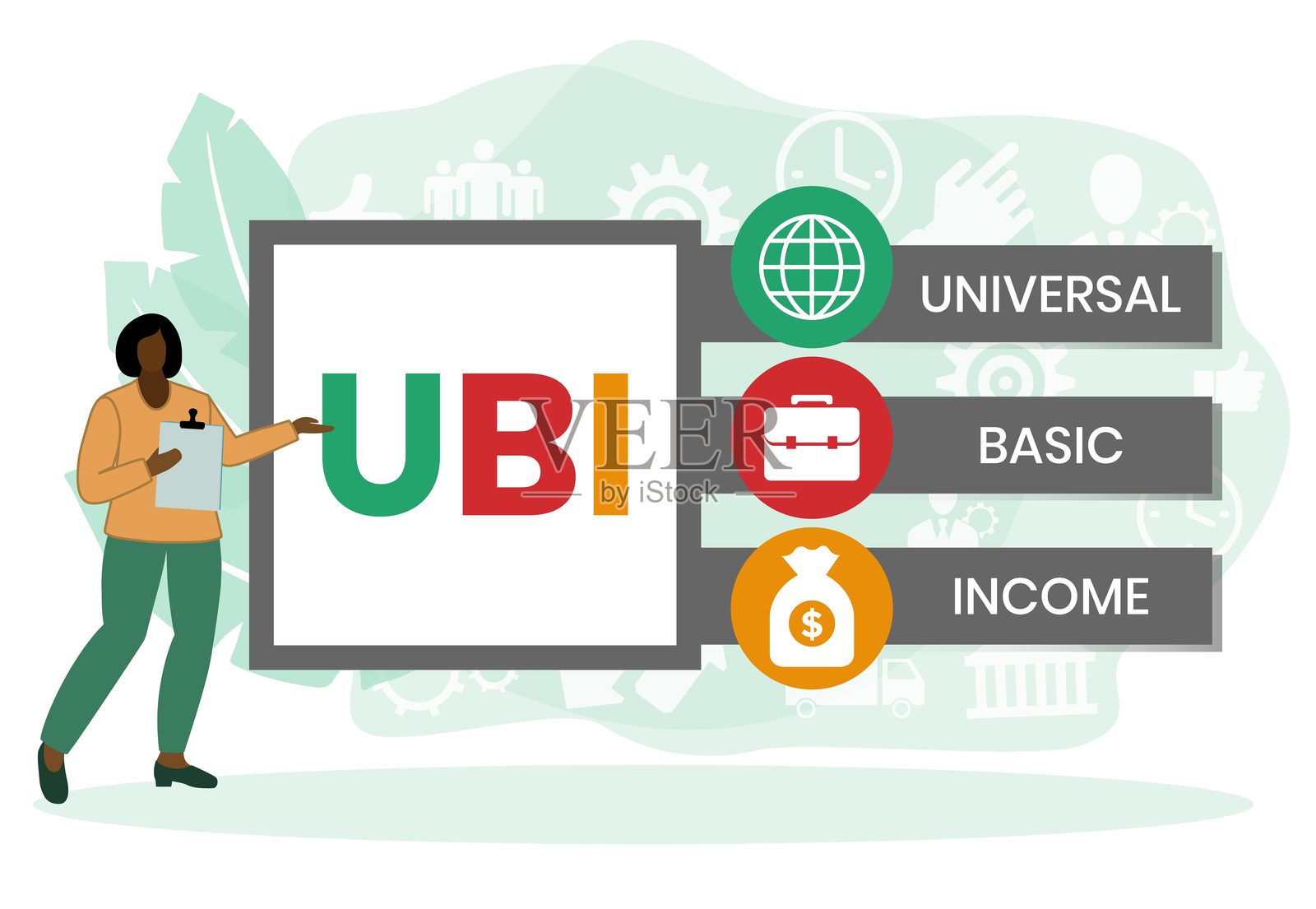 UBI - 普遍基本收入缩写插画图片素材