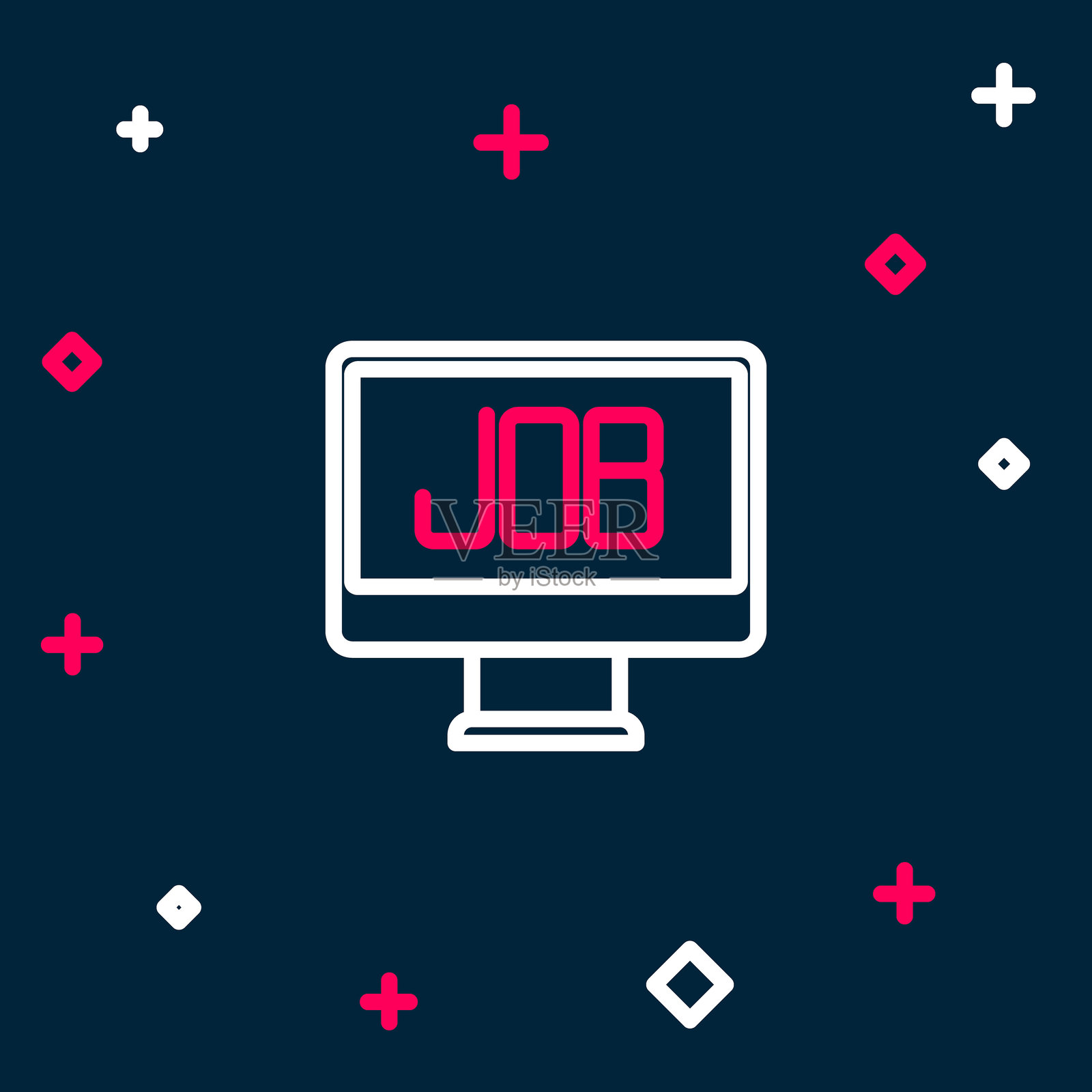 招聘职位搜索图标，孤立在蓝色背景上。招聘或选拔概念。人力资源和商业招聘。彩色轮廓概念。矢量图。插画图片素材