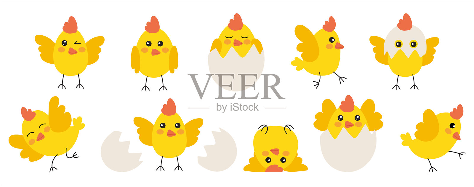 一组搞笑的小鸡插画图片素材
