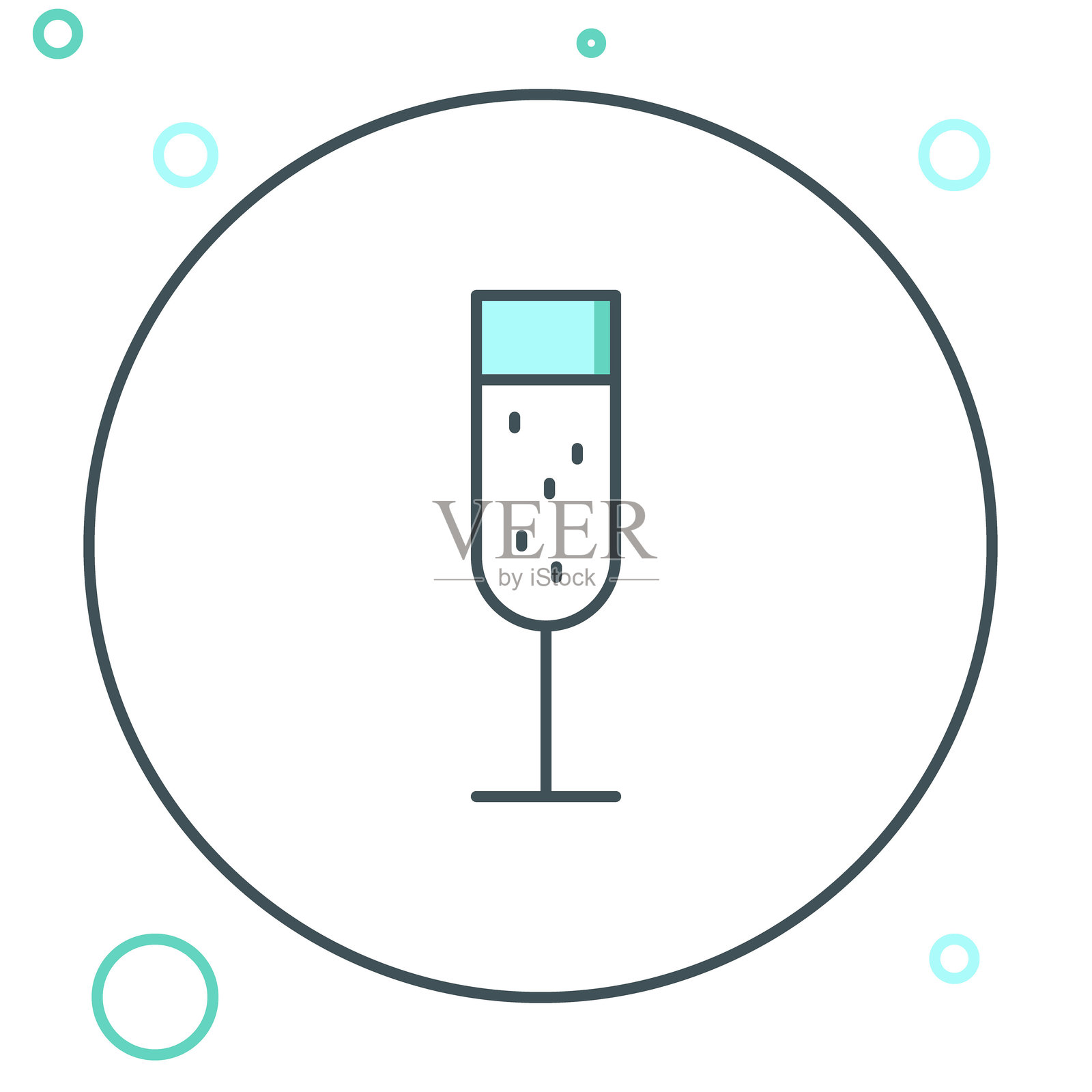 香槟酒杯图标，线条风格，背景为白色。彩色轮廓概念。矢量图。插画图片素材