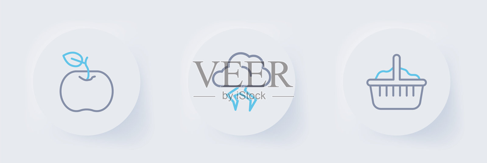 篮子、风暴和苹果图标。矢量图。插画图片素材