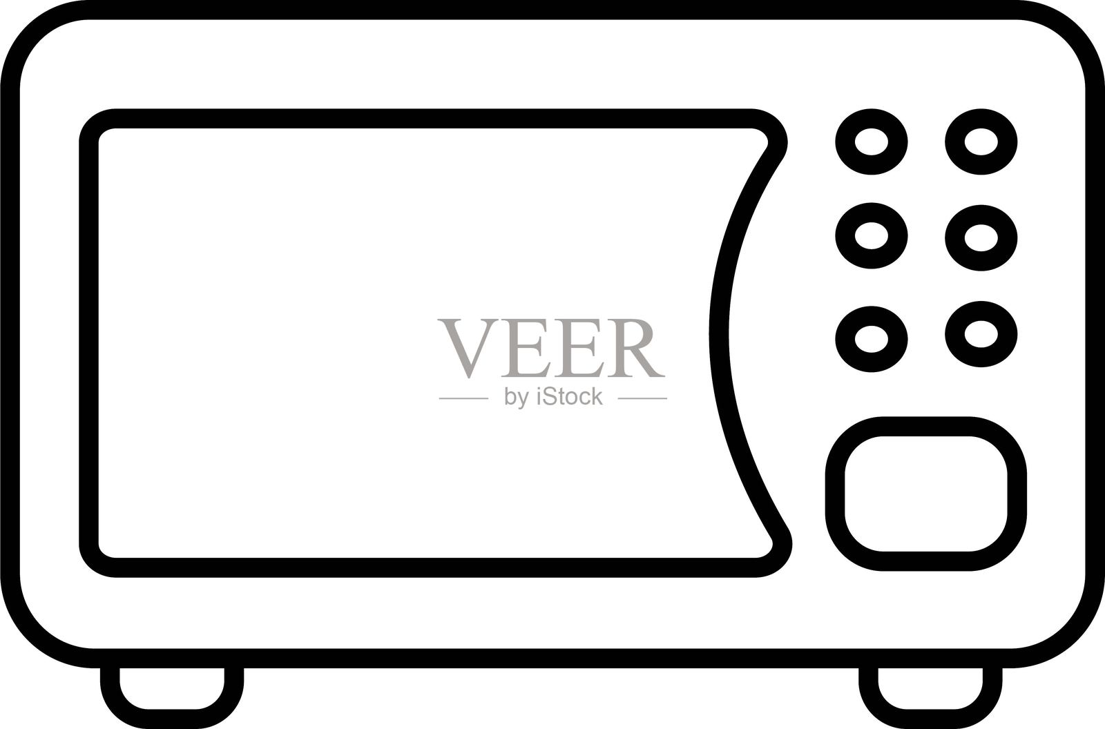 微波炉图标。家用厨房电器图标。简单的微波炉图标，采用时尚的线条风格，适用于模板、网页设计和信息图表，背景透明。插画图片素材