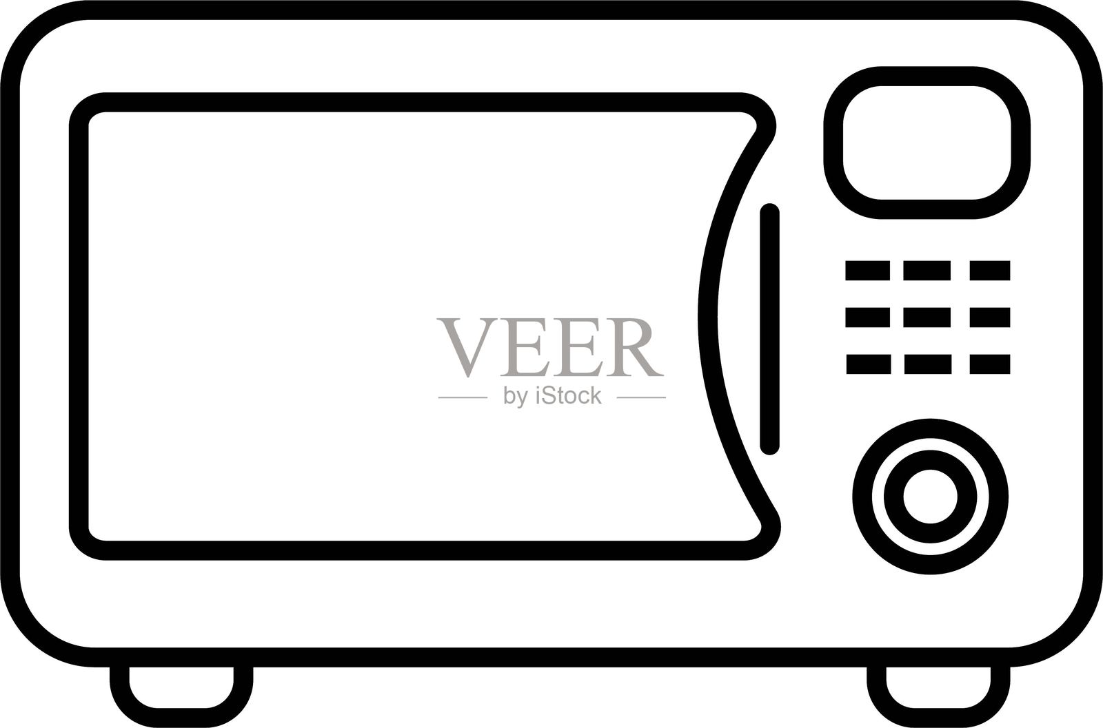 微波炉图标。家用厨房电器图标。简单的微波炉图标，采用时尚的线条风格，适用于模板、网页设计和信息图表，背景透明。插画图片素材