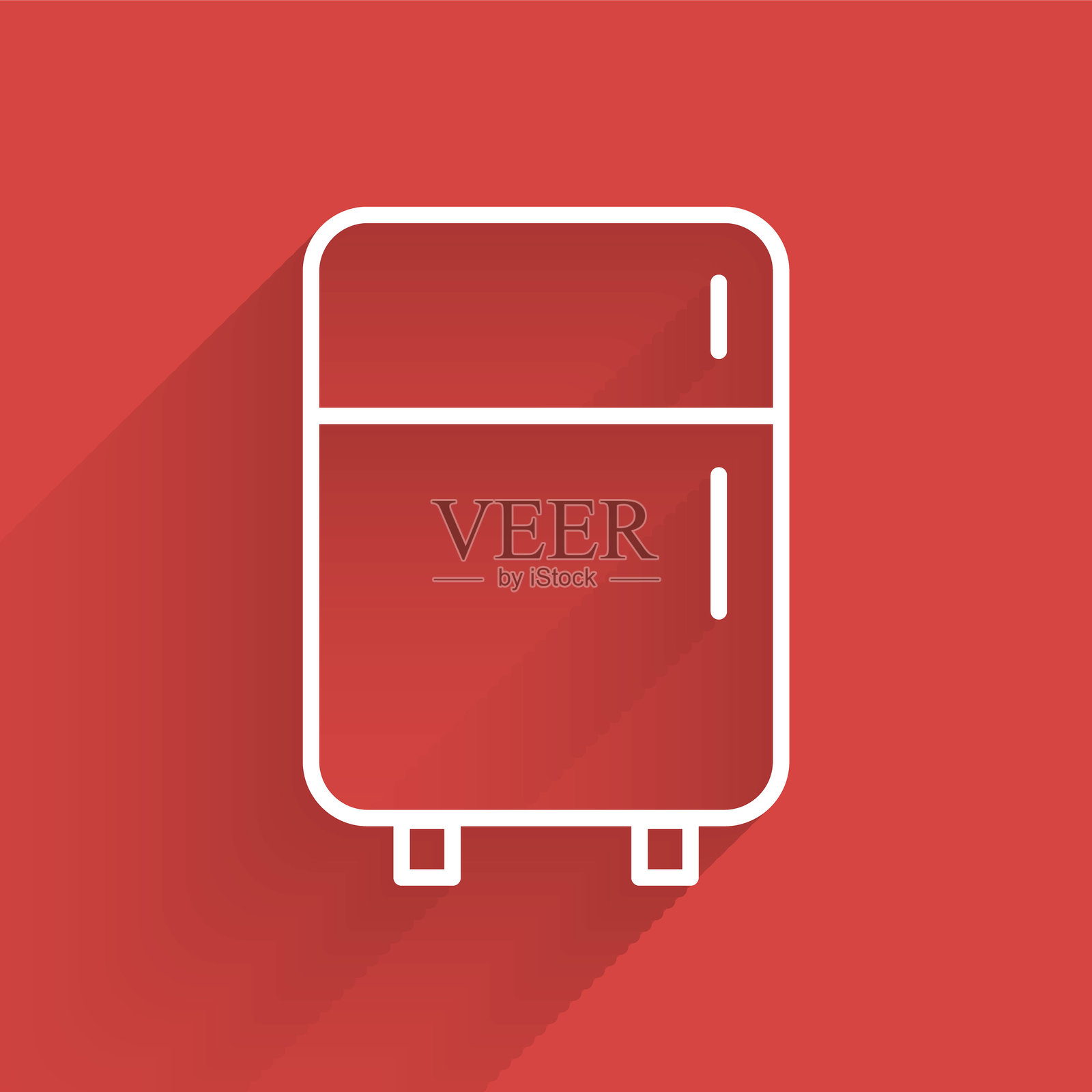 橙色冰箱图标，背景为白色。冰箱冷冻柜。家用科技和电器。矢量图。插画图片素材