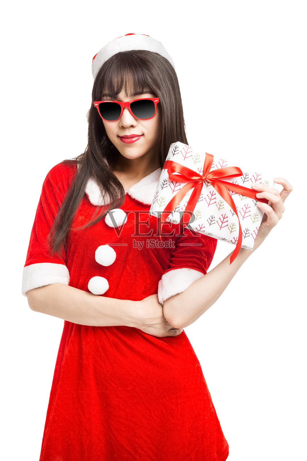 戴圣诞老人帽的女性肖像孤立图像照片摄影图片