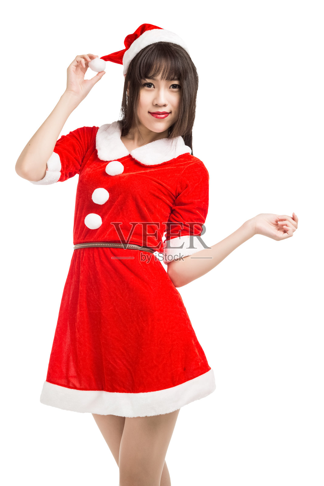 戴圣诞老人帽的女性肖像孤立图像照片摄影图片