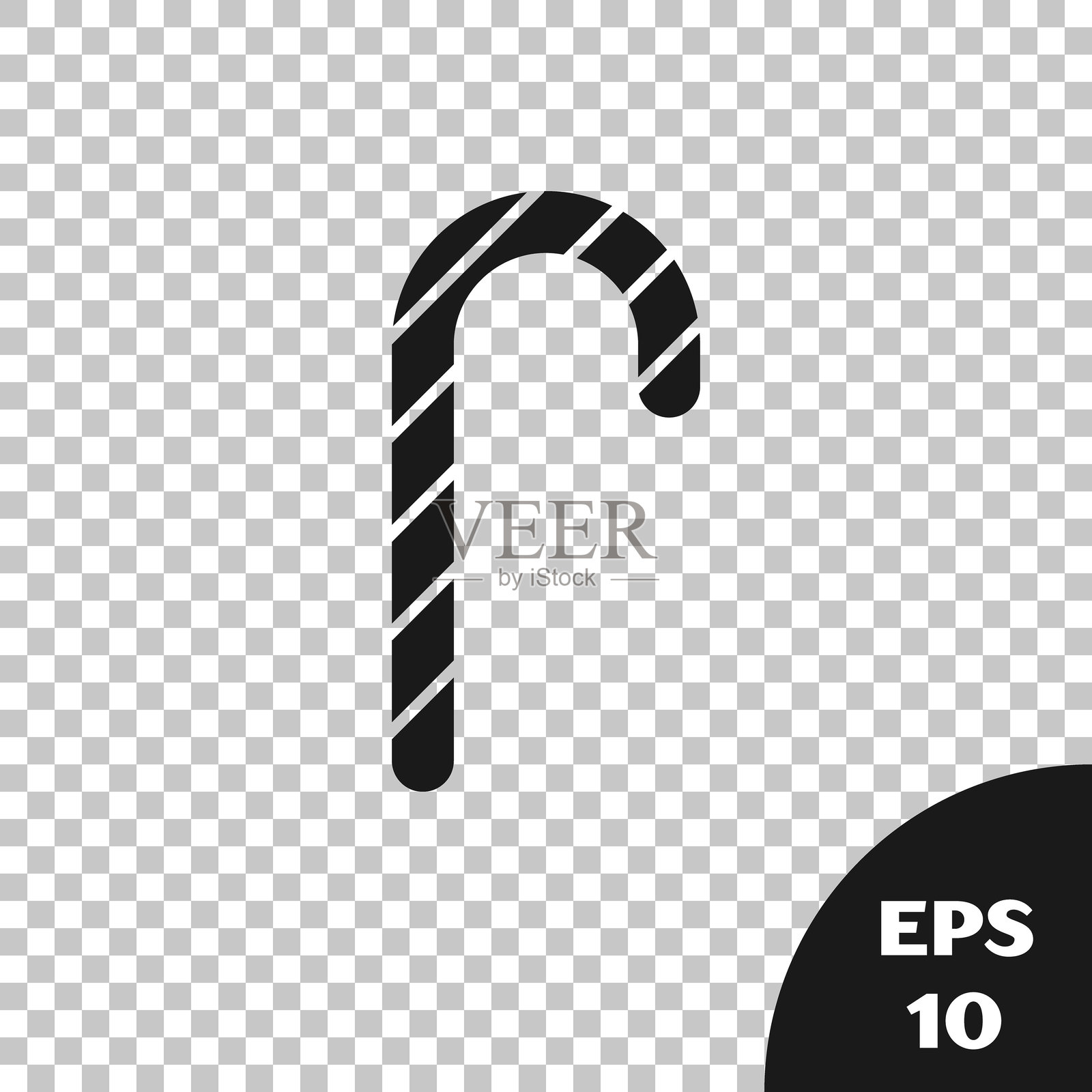 黑色圣诞糖果手杖图标，带有条纹，背景透明。圣诞快乐，新年快乐。矢量图。插画图片素材