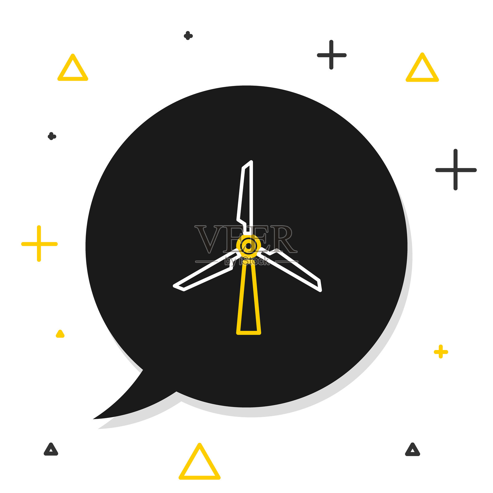 风力涡轮机图标，背景为白色。风能发电机标志。风车轮廓。用于电力生产的风车。彩色轮廓概念。矢量图。插画图片素材