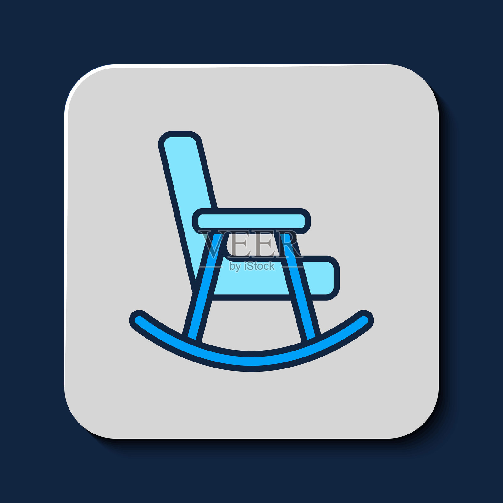 填充轮廓的摇椅图标，背景为蓝色。矢量图。插画图片素材