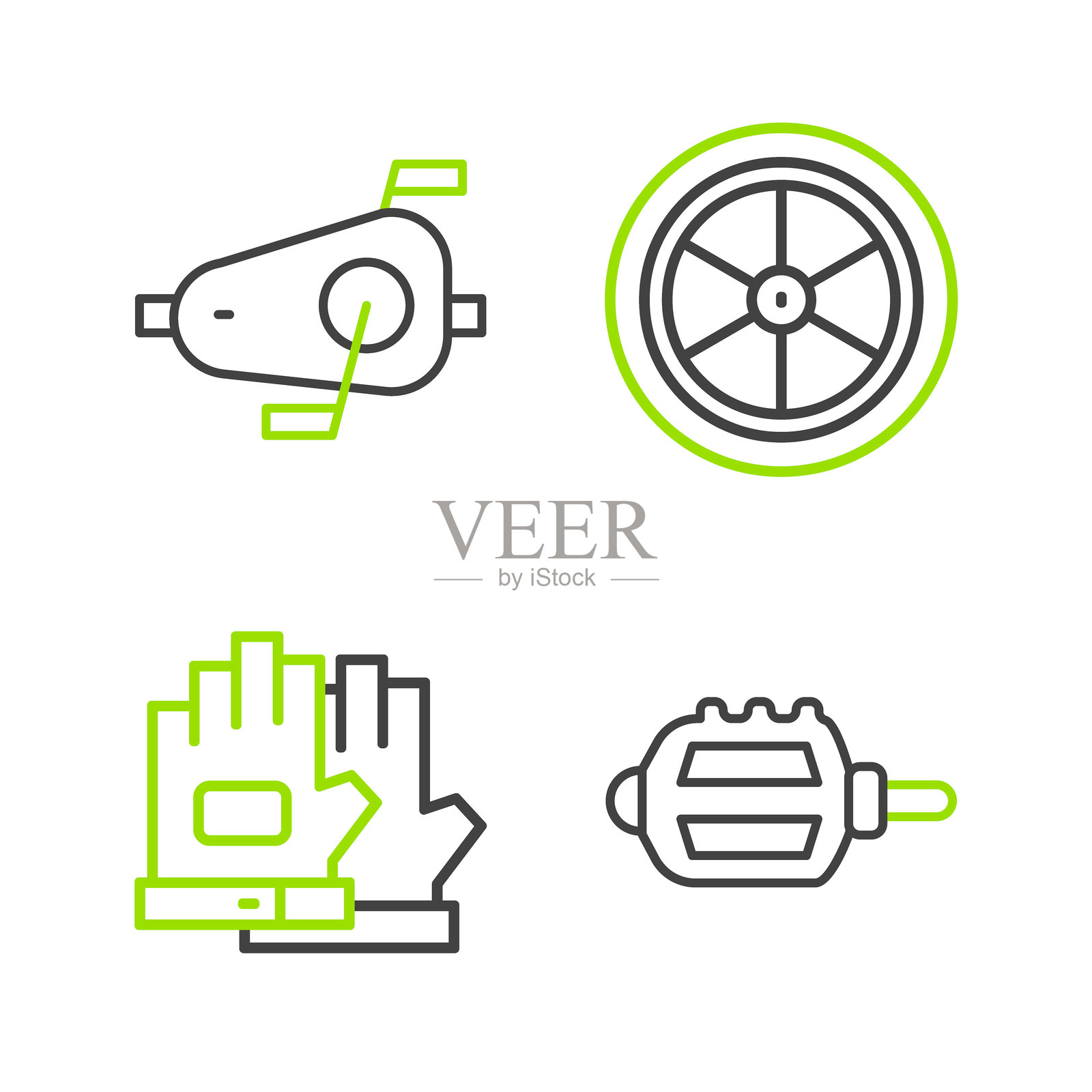 自行车踏板、手套、轮子和踏板图标。矢量图。插画图片素材