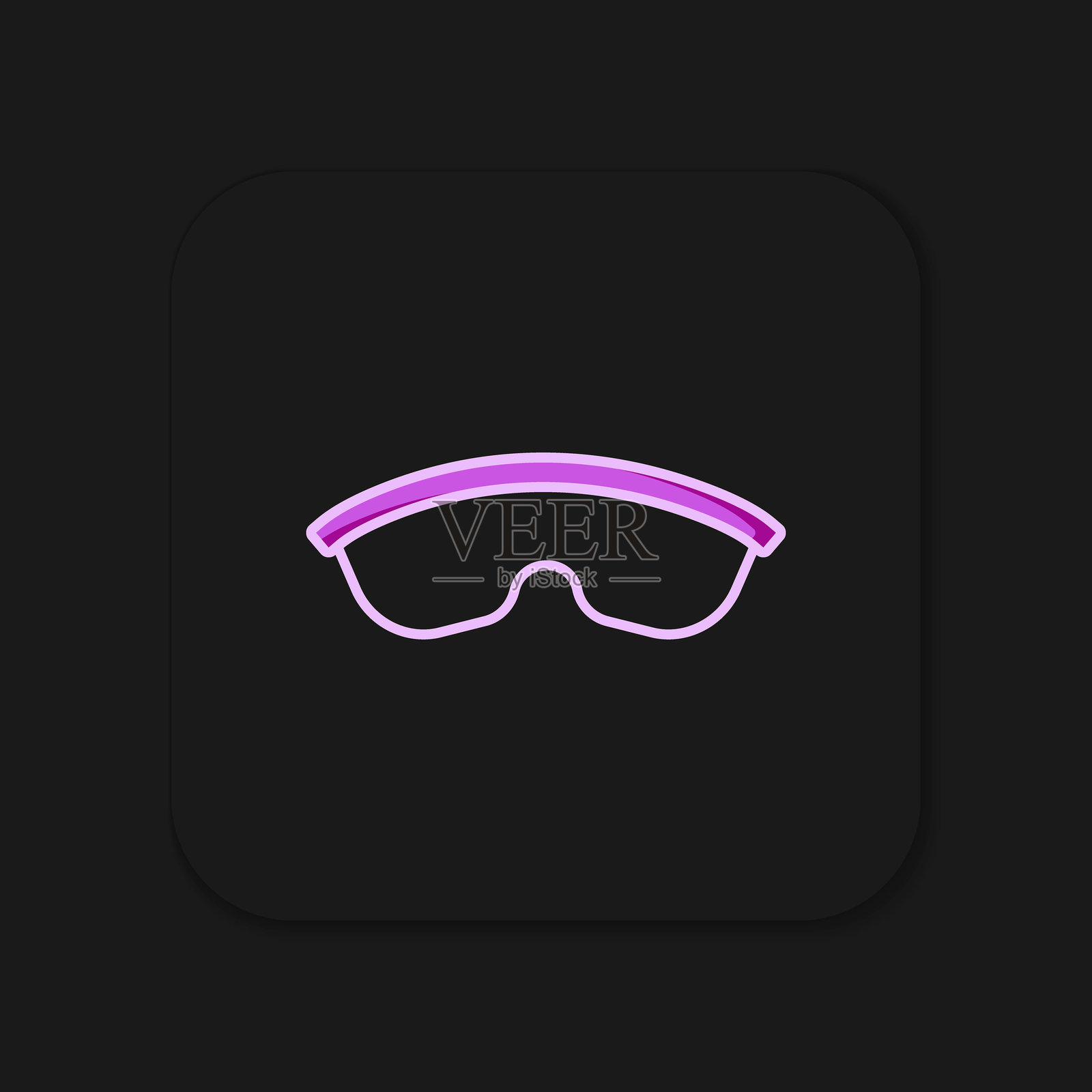 填充轮廓安全护目镜图标，黑色背景上隔离。扁平填充轮廓风格，带阴影。矢量图。插画图片素材