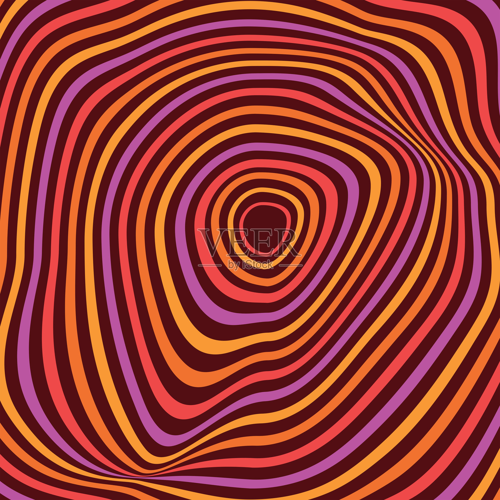 抽象迷幻光学错觉扭曲复古圆圈背景，色彩为橙色、红色、棕色和粉色。插画图片素材