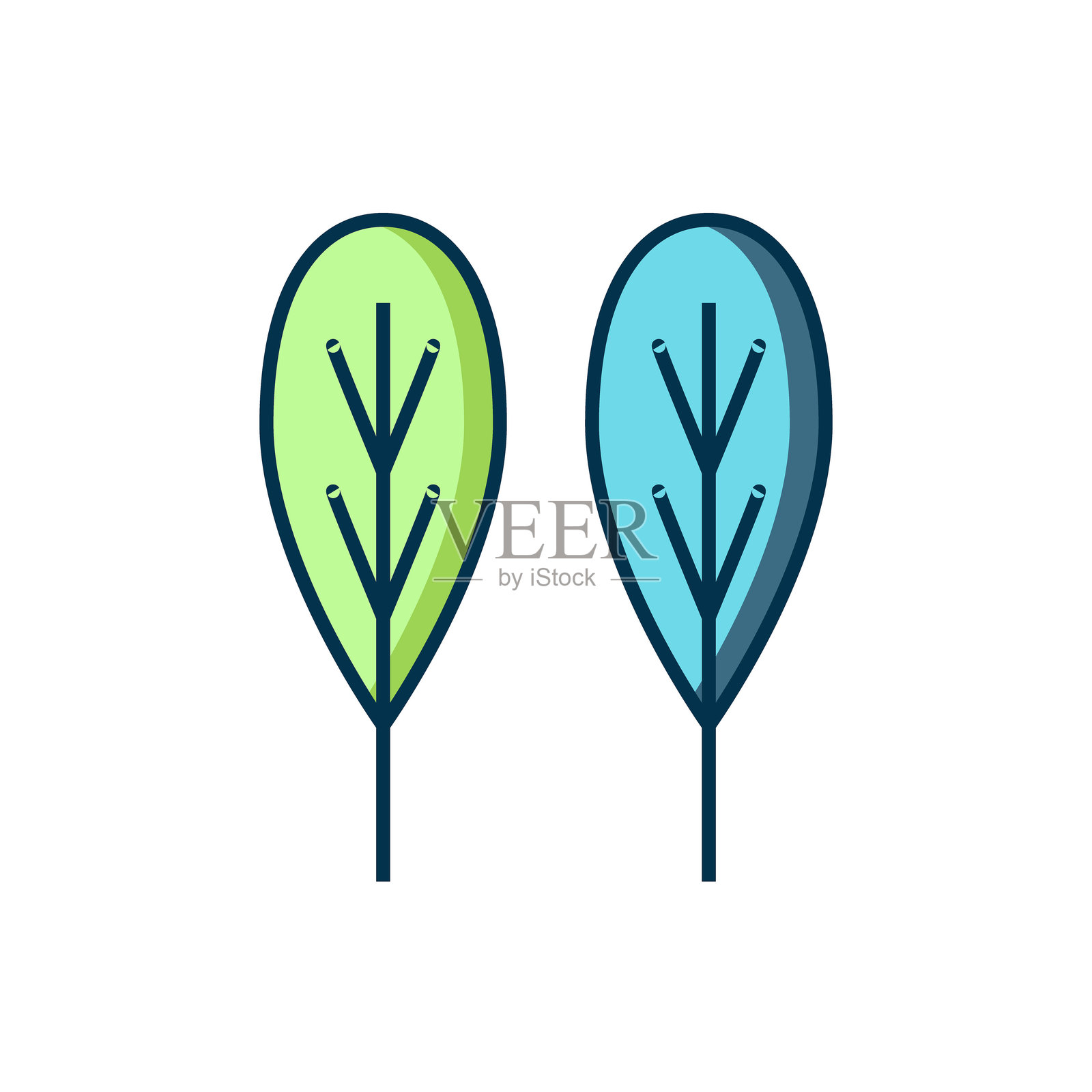 填充轮廓的叶子图标，孤立在白色背景上。叶子标志。新鲜天然产品符号。带阴影的平面填充轮廓风格。矢量图。插画图片素材