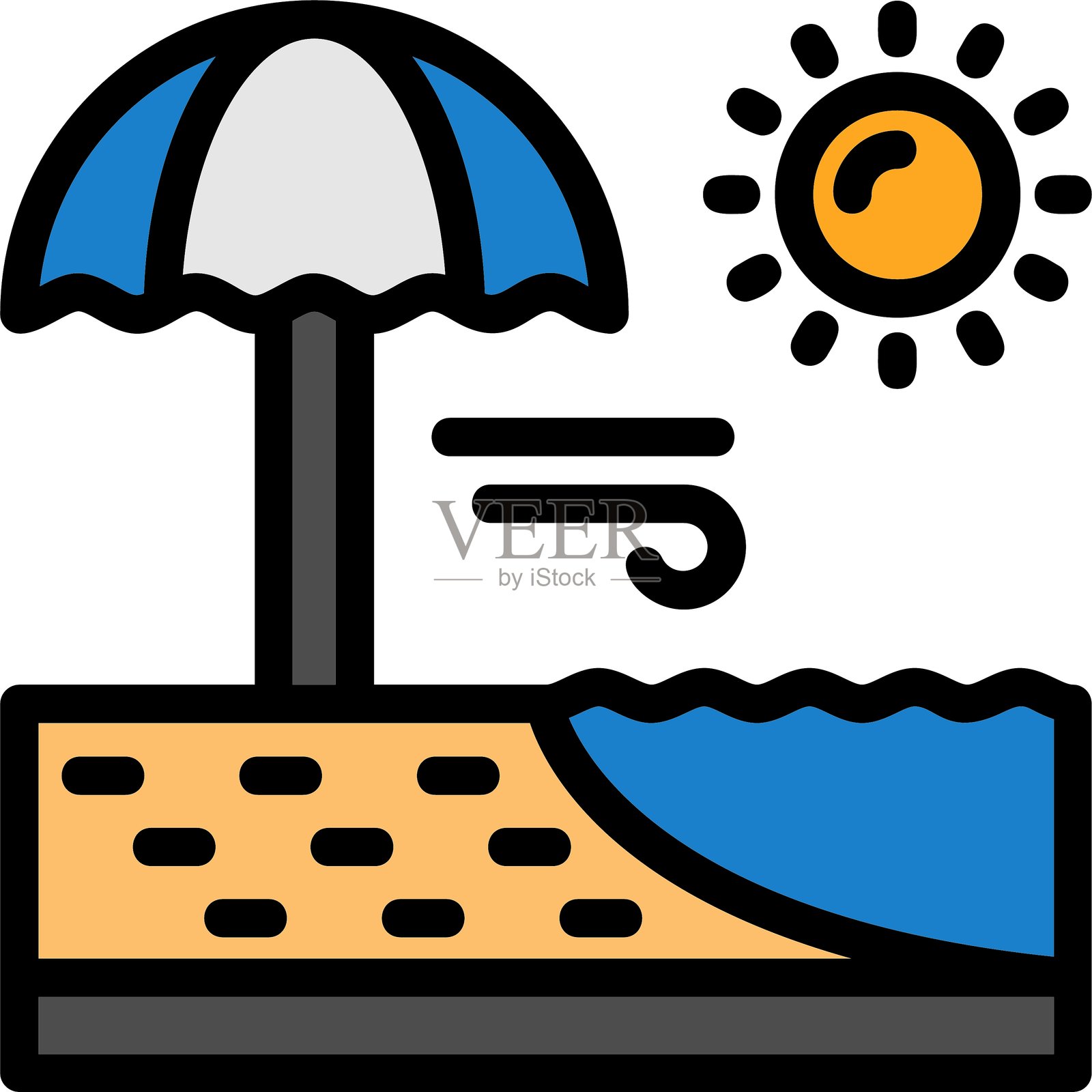 海滩线条填充风格图标设计插画图片素材