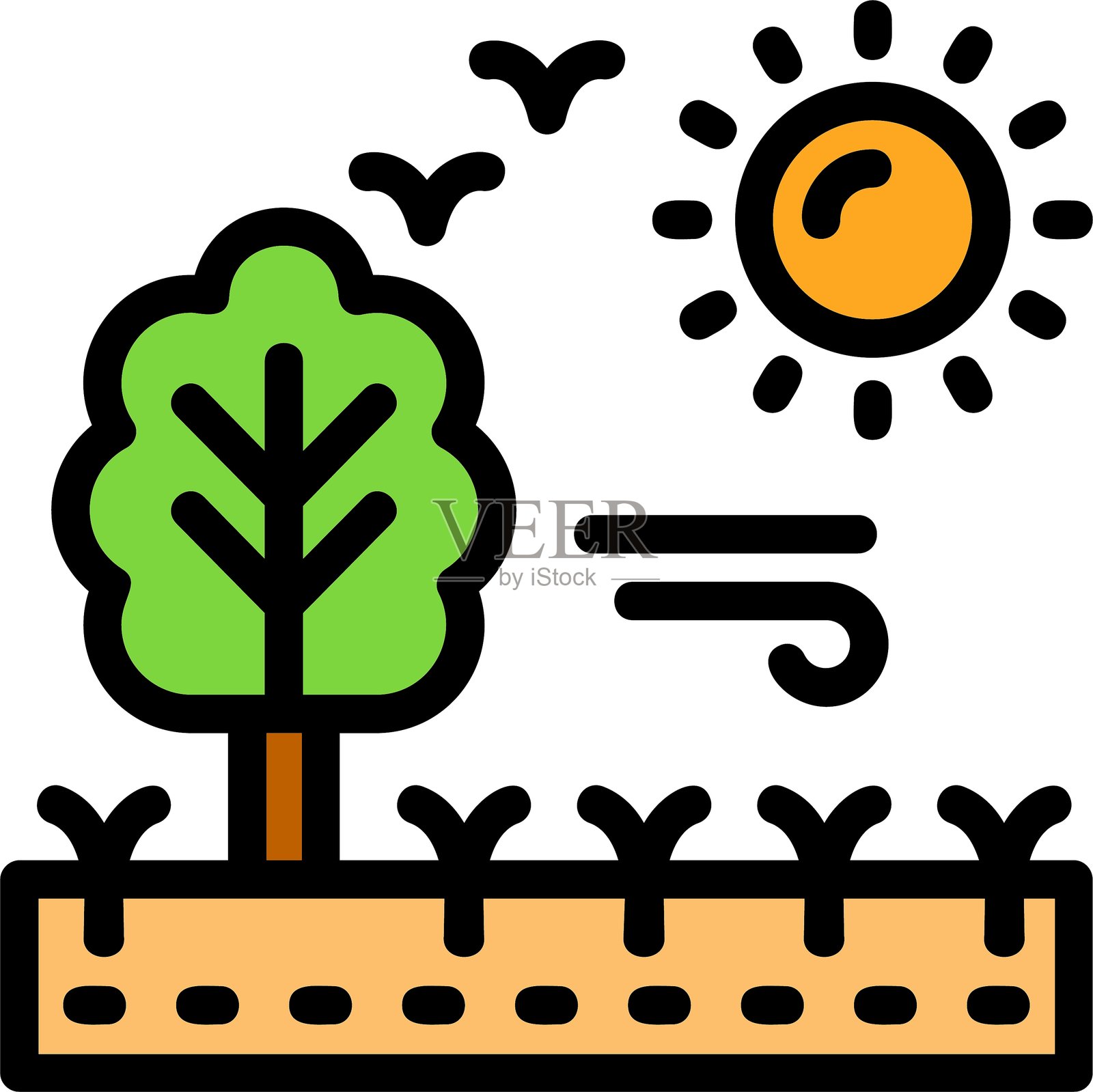 草原线条填充风格图标设计插画图片素材