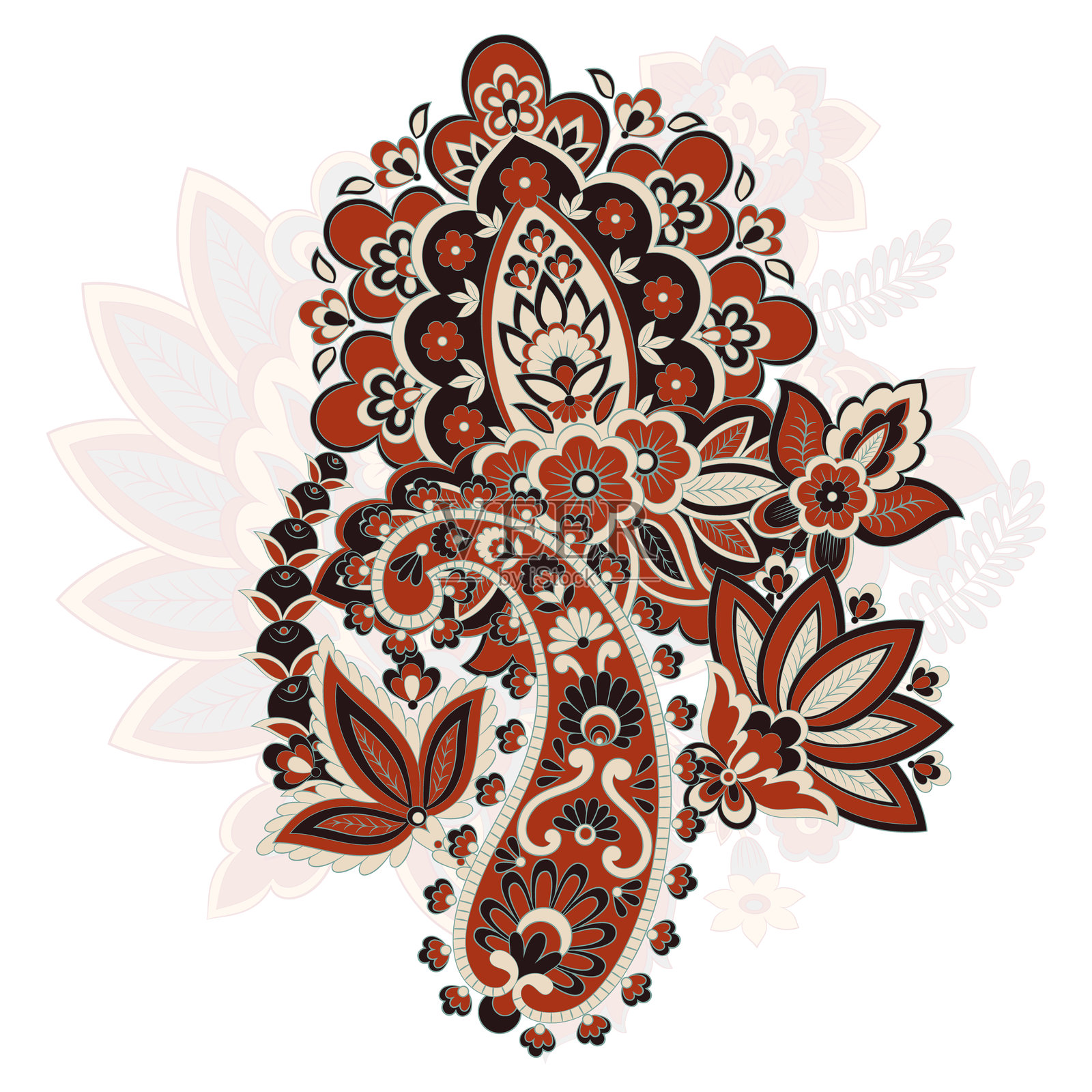 佩斯利矢量孤立图案。巴提克风格的达玛斯克花卉插图插画图片素材