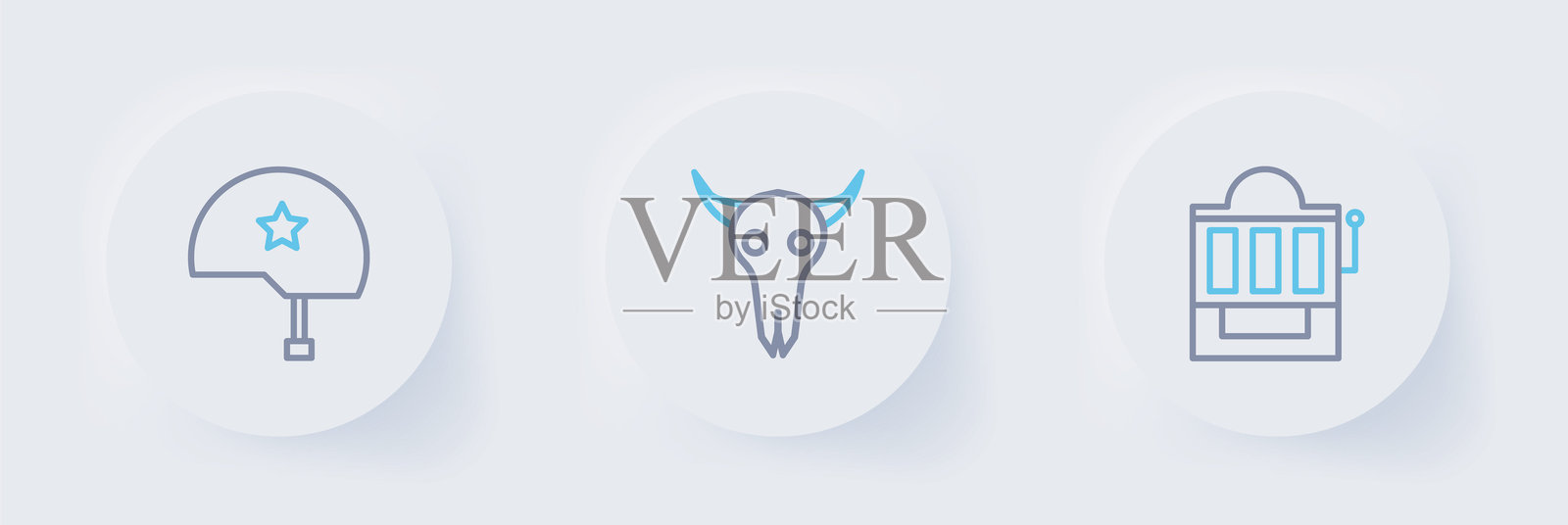 老虎机图标，水牛头骨和军用头盔图标。矢量图。插画图片素材