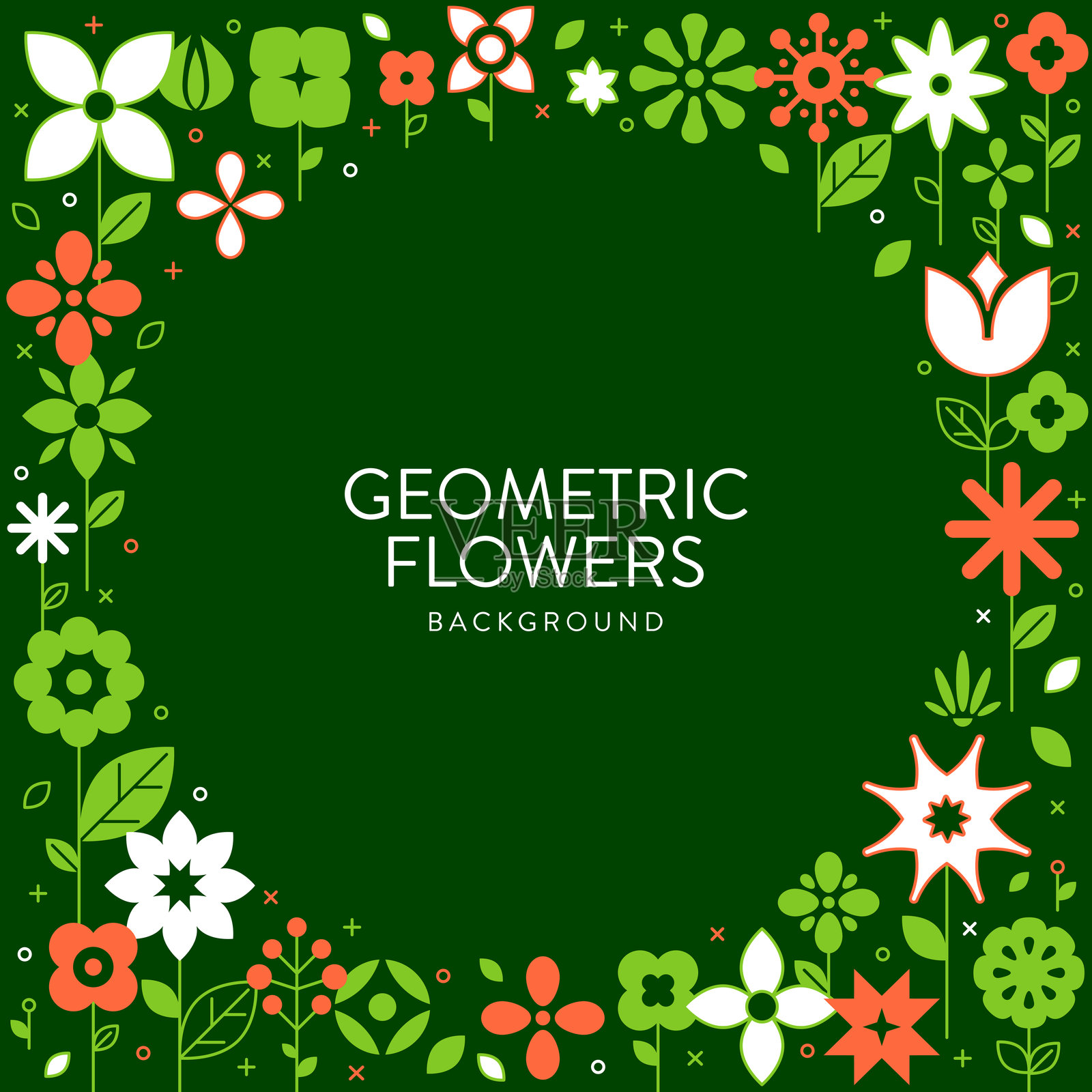 抽象几何花卉框架在圆形背景中插画图片素材