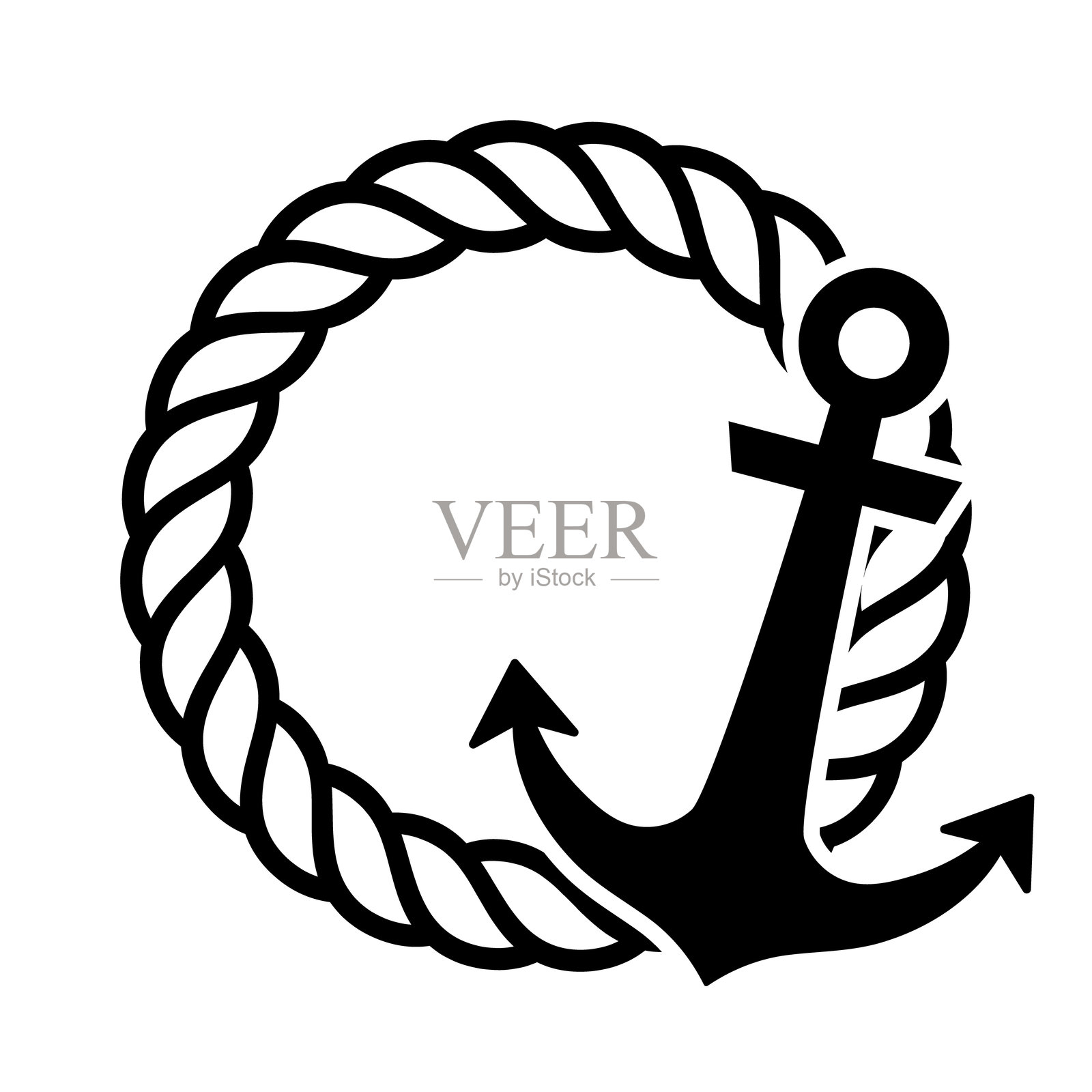 带有绳索和锚图标的海洋花环插画图片素材