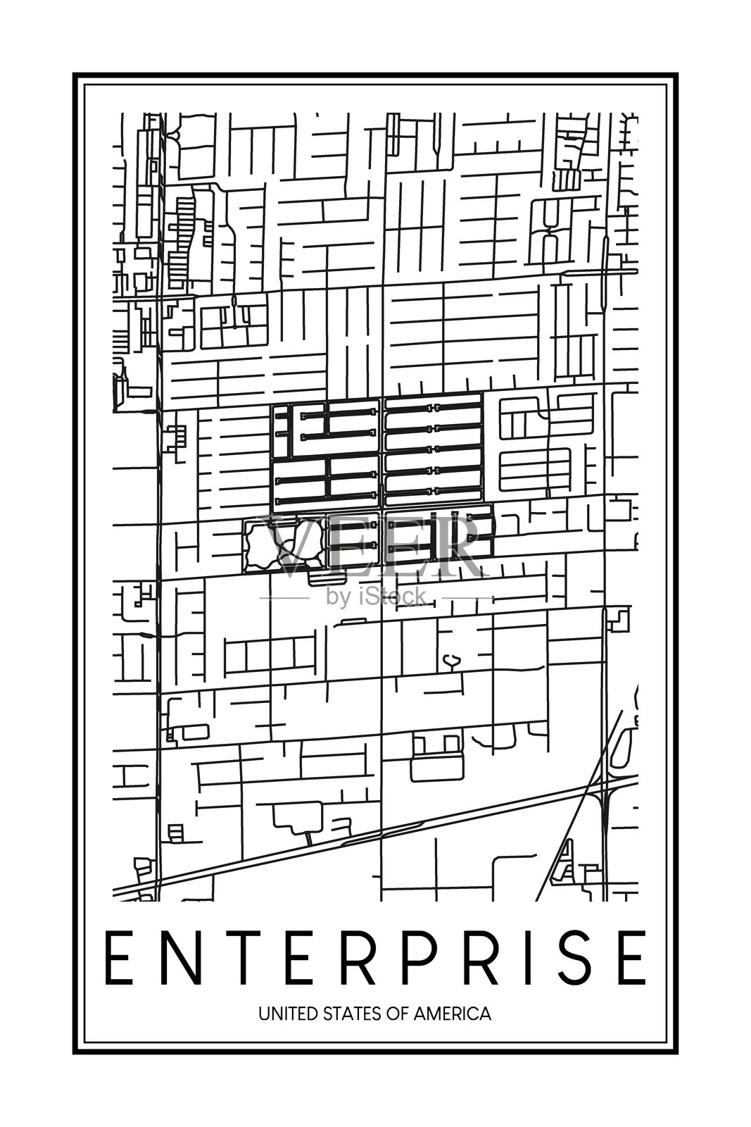 美国城市企业的海报打印道路地图插画图片素材
