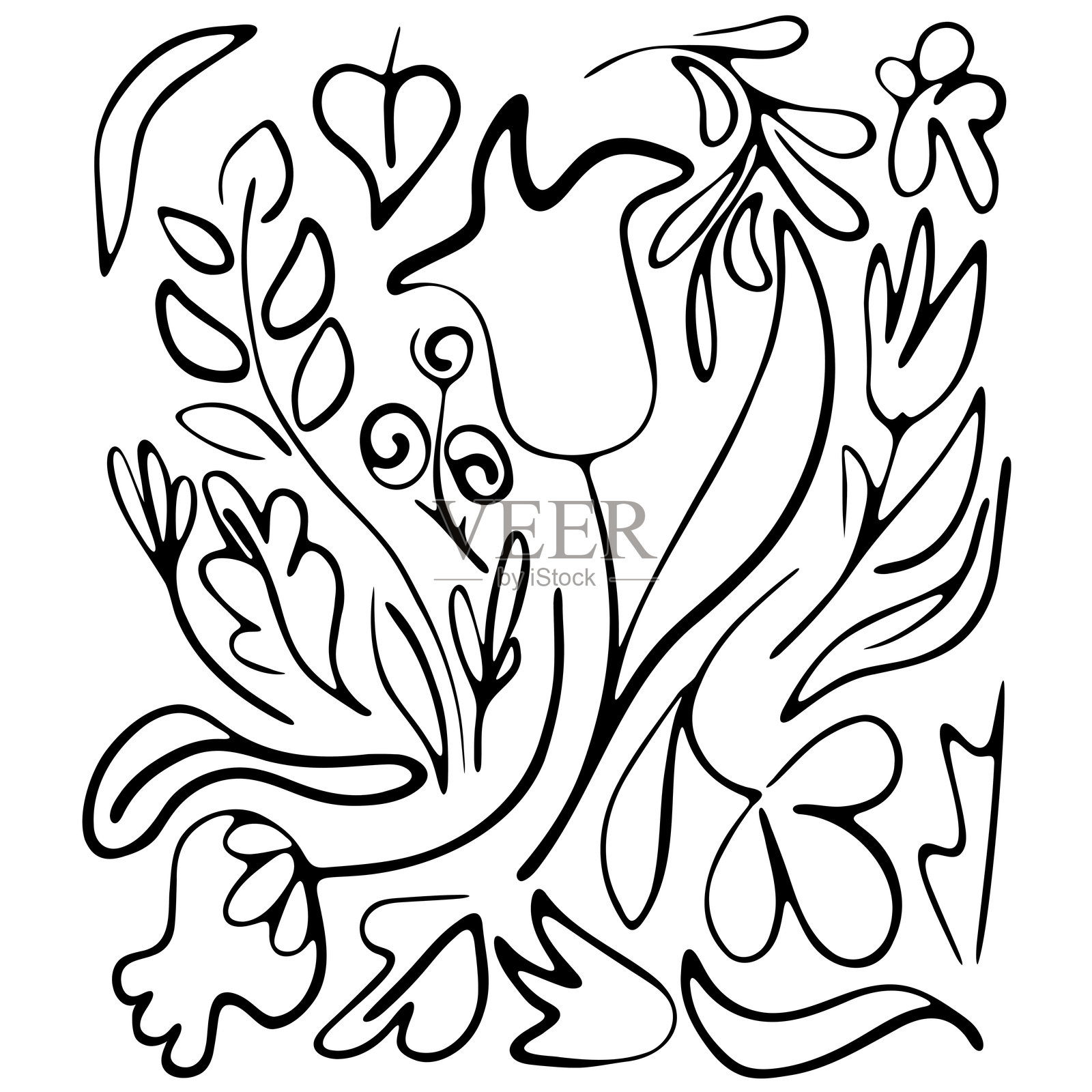 抽象风格的盛开花朵 - 大胆而富有动感的花卉绘画插画图片素材