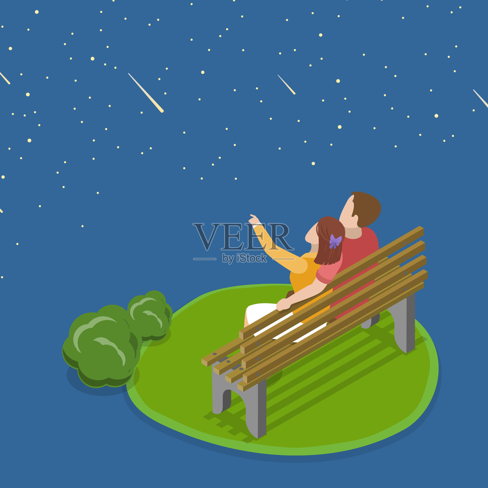 浪漫晚上的3D等距平面矢量插图插画图片素材