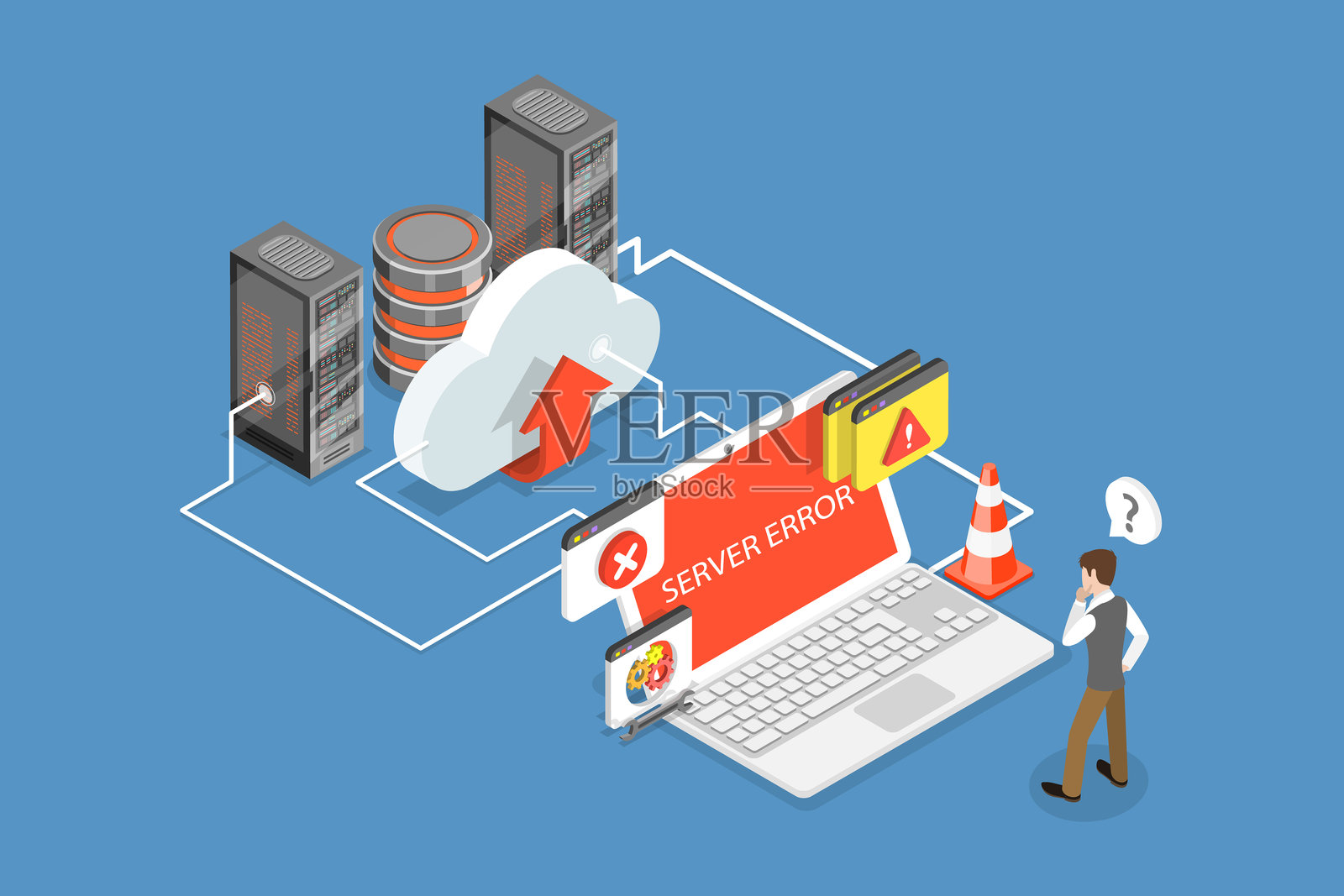 3D等距平面矢量插图：服务器错误插画图片素材