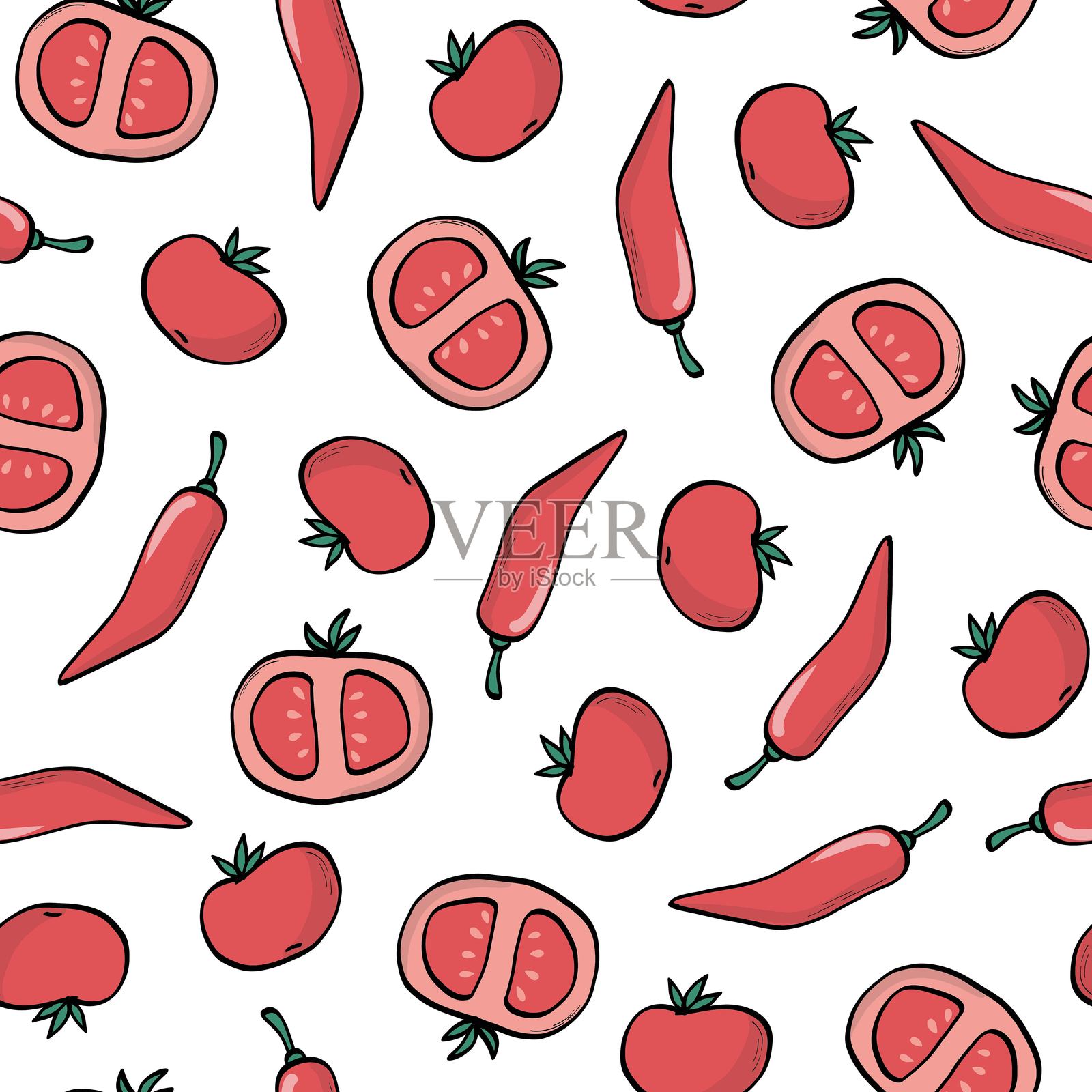 红椒和番茄的图案插画图片素材