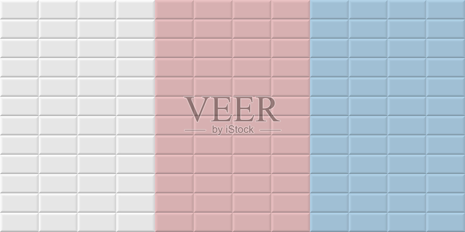 地铁瓷砖背景。白色、蓝色和粉色的横向砖块图案，适用于厨房、浴室或户外建筑。光滑的室内设计瓷砖材料。逼真的矢量插图。插画图片素材