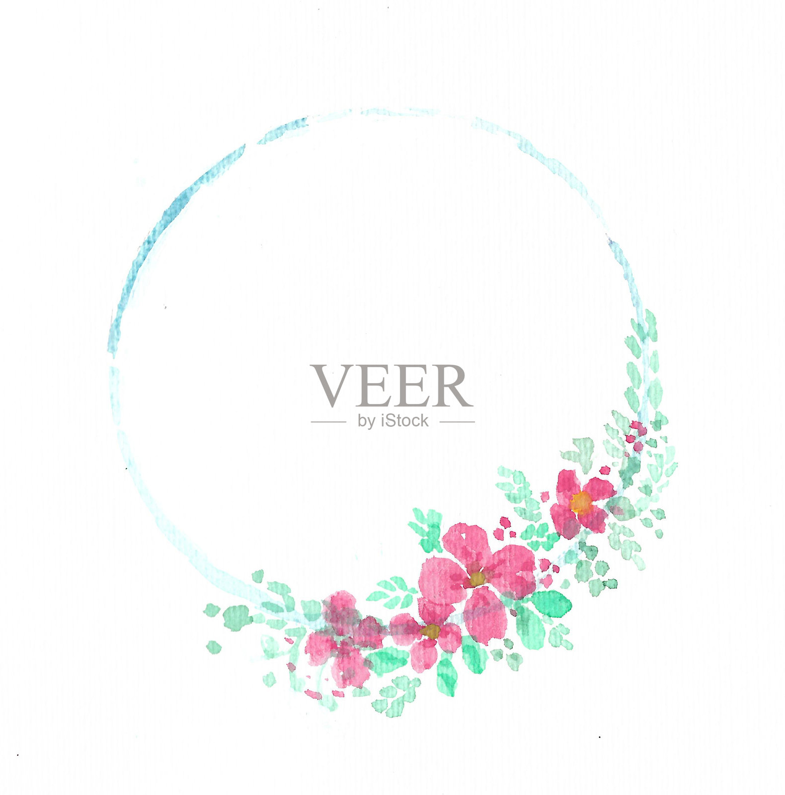 水彩画的花卉，花束，婚礼装饰完美圆形边框或情人节贺卡。插画图片素材