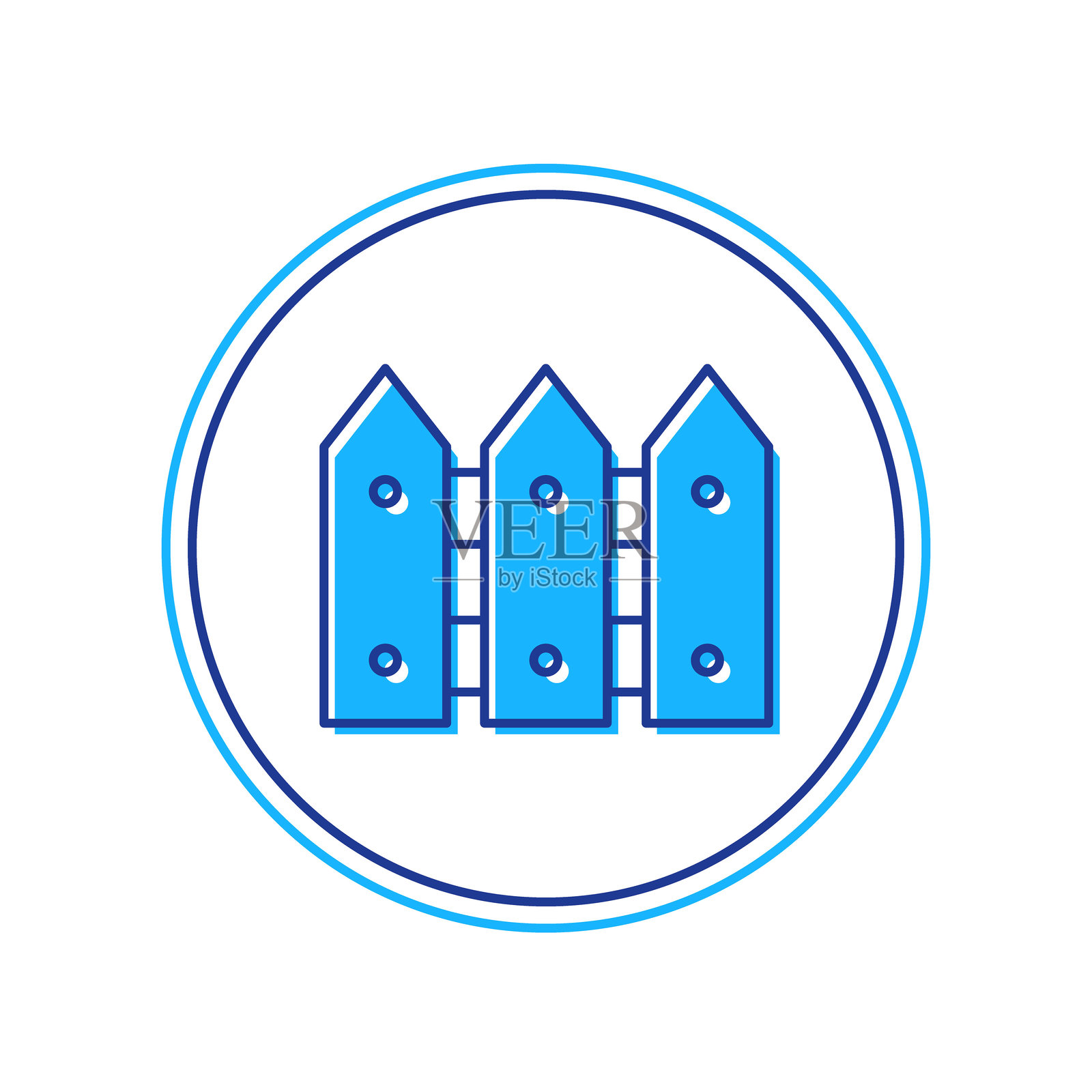 填充轮廓的木质花园围栏图标，背景为白色。矢量图。插画图片素材