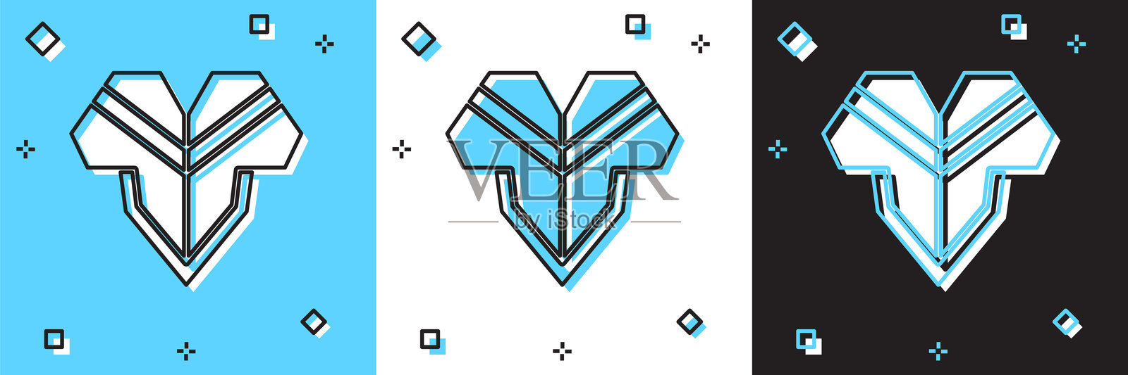 传统墨西哥斗篷服装图标，背景为蓝白色和黑色。矢量图。插画图片素材