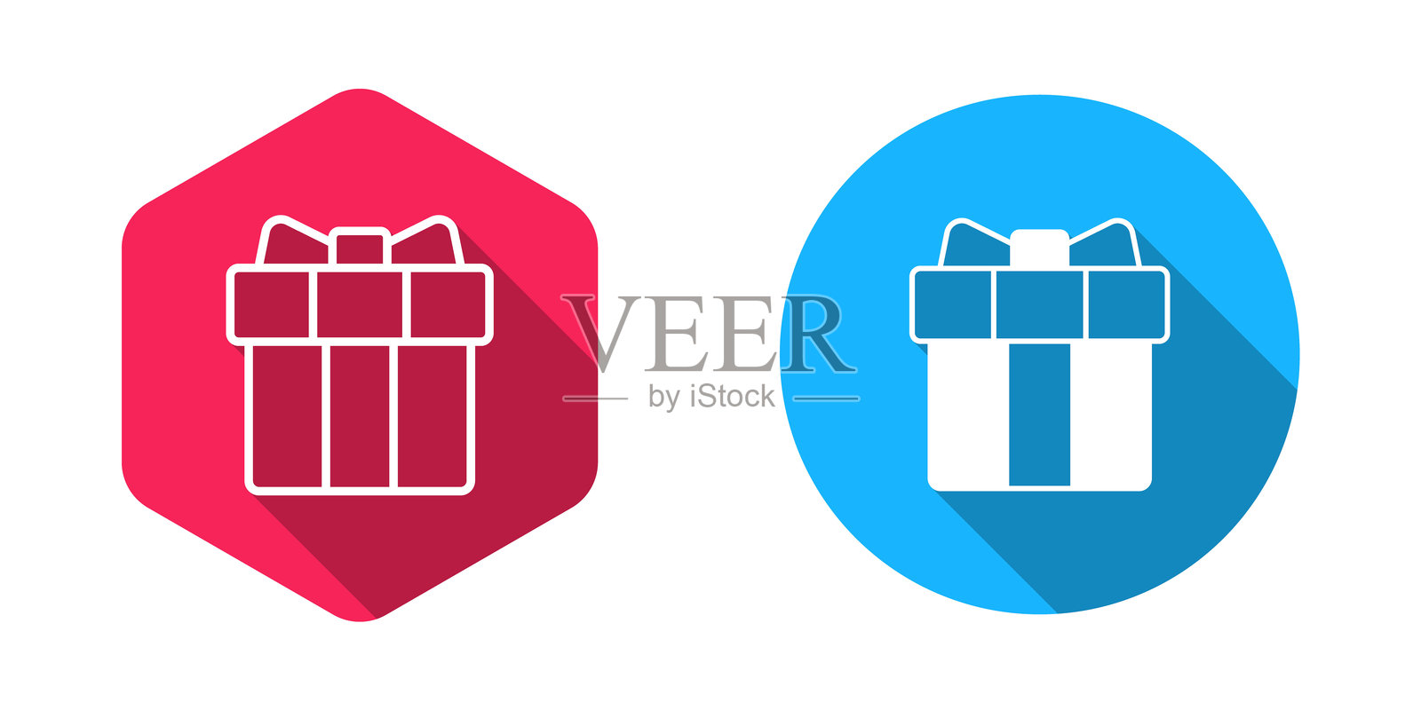 填充和轮廓的礼品盒图标，带有长阴影背景。3月8日。国际妇女节快乐。矢量图。插画图片素材