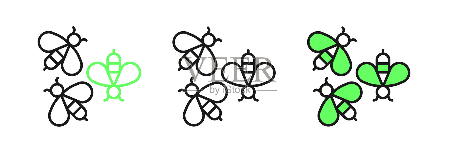 蜜蜂图标，背景为白色。甜美的天然食品。带翅膀的蜜蜂或蜜蜂符号。飞行昆虫。矢量图。插画图片素材