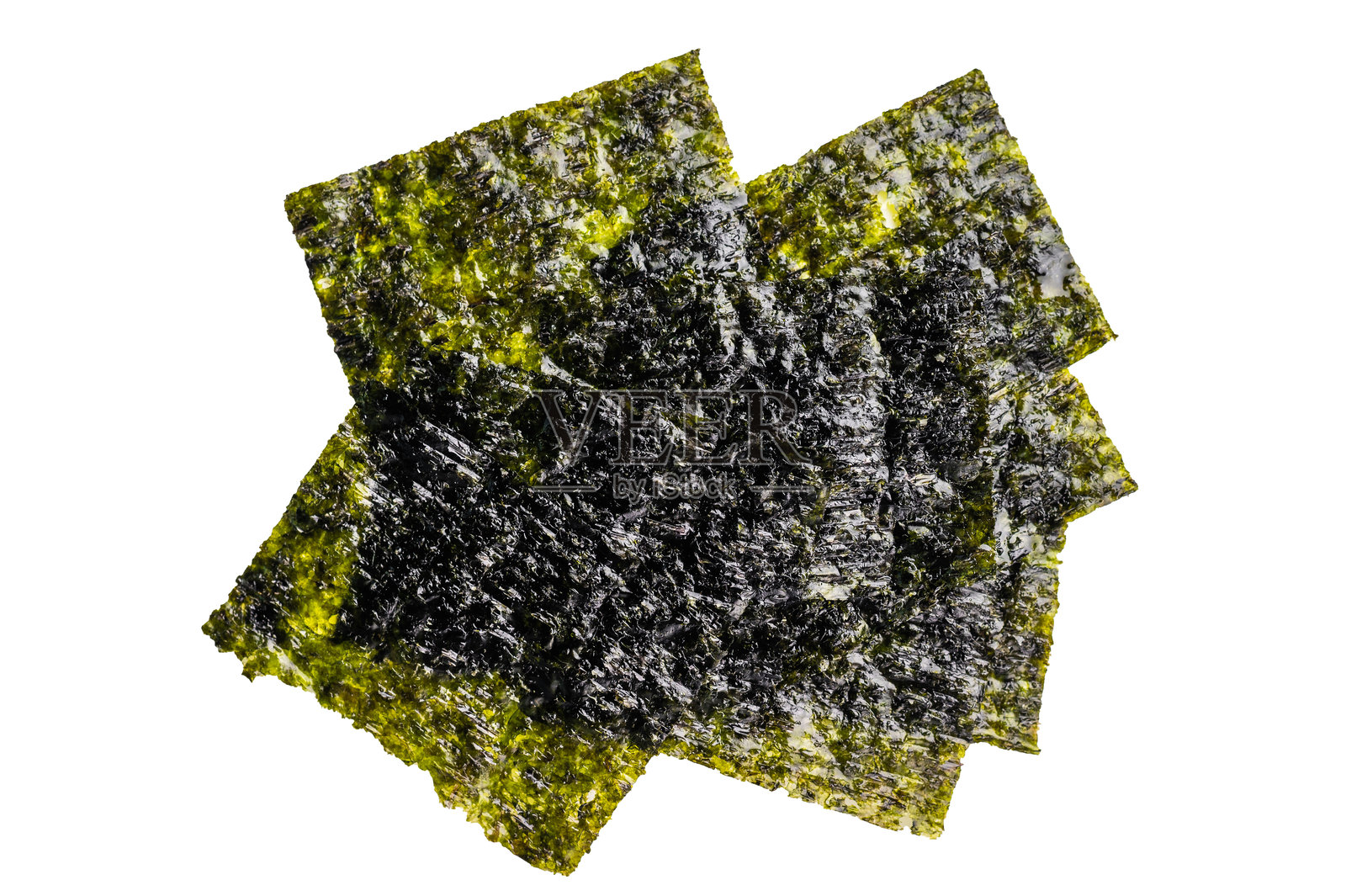 干燥的紫菜片，孤立在白色背景上。俯视图照片摄影图片