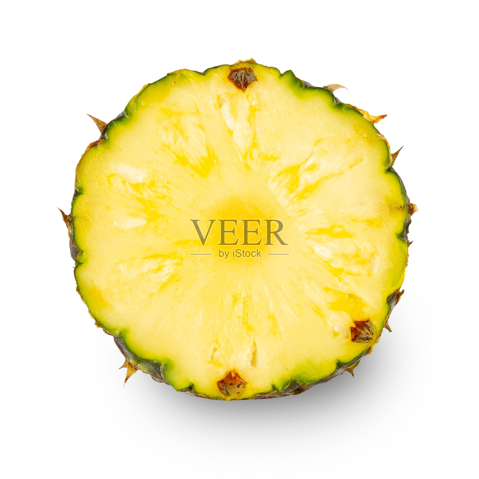 半个菠萝，白色背景，带有剪切路径，完整的景深照片摄影图片