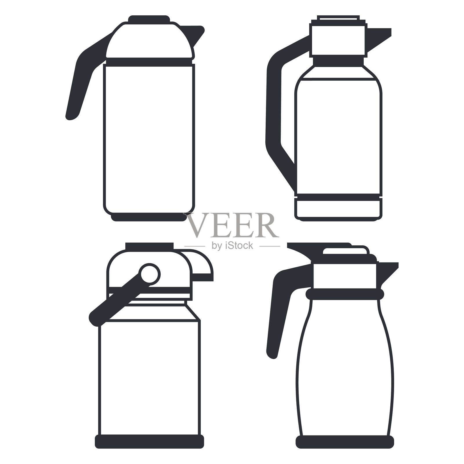 热咖啡壶矢量图标集，独立于白色背景。插画图片素材