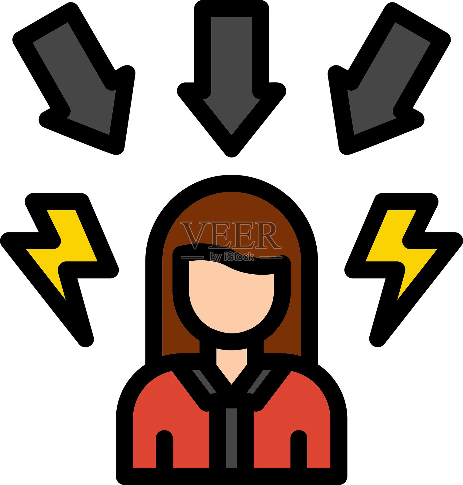 压力管理线条填充风格图标设计插画图片素材