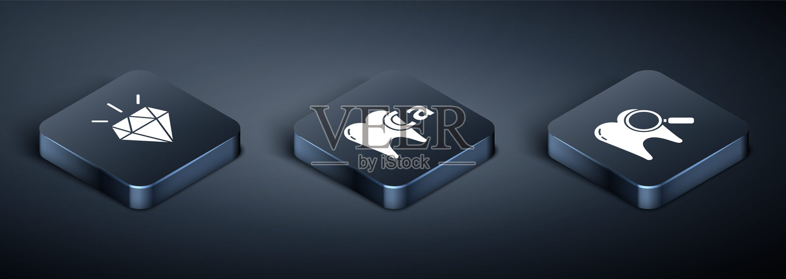 等距钻石牙齿、牙科搜索和牙齿钙图标。矢量图。插画图片素材