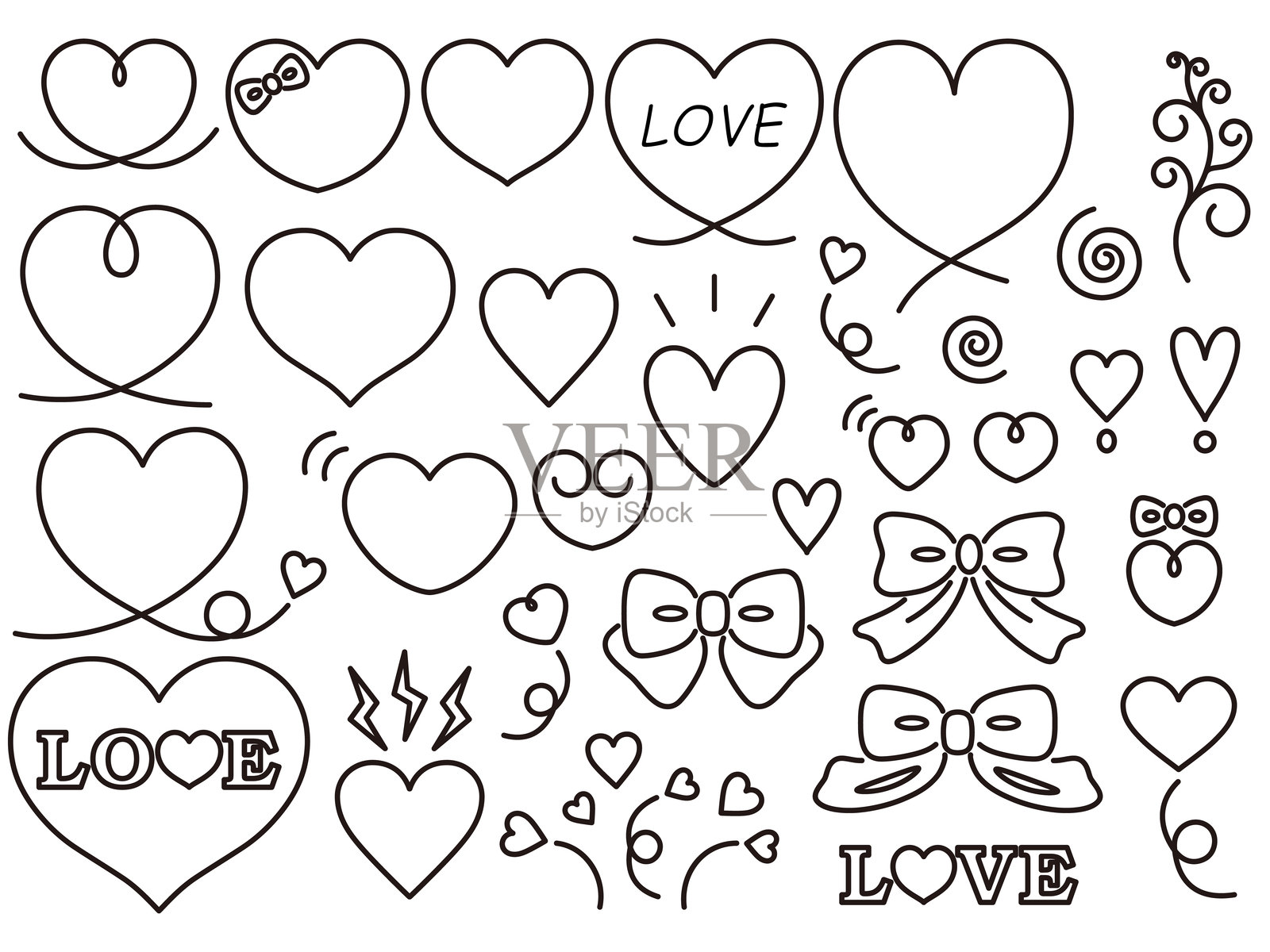 这是一个可爱的心形和丝带图标集合的插图。插画图片素材