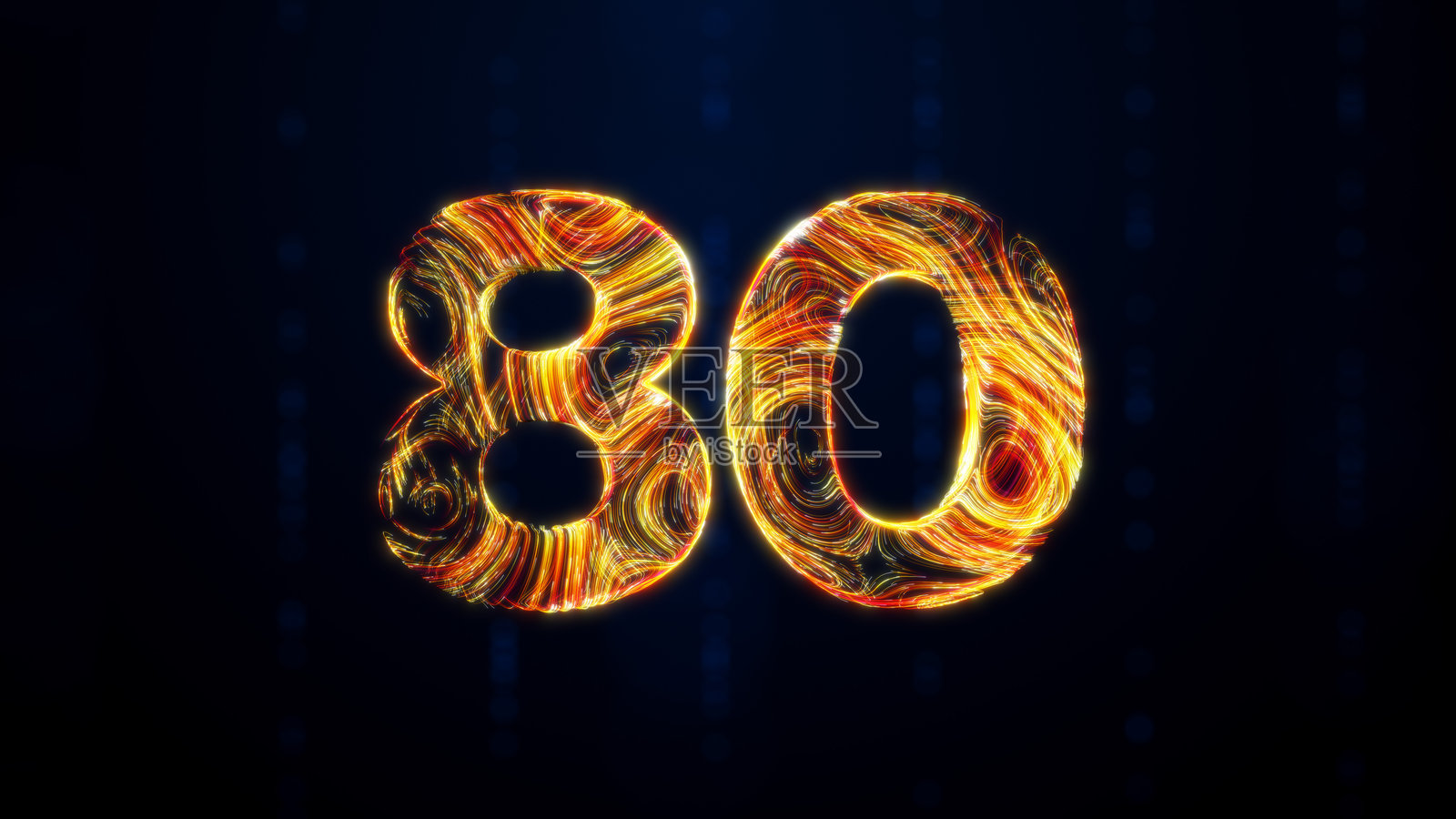 蓝色虚化背景上的80个3D粒子与火焰般的发丝照片摄影图片